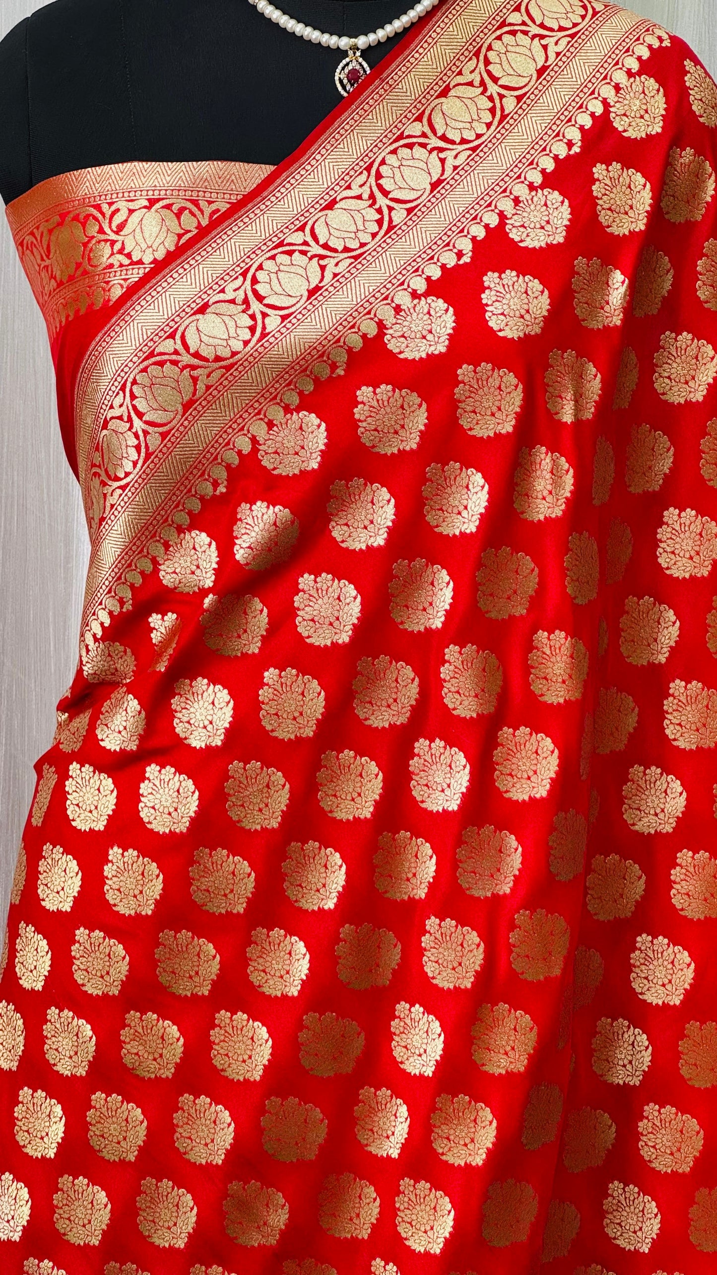 Banarasi Katan Silk Saree Vermilion Red