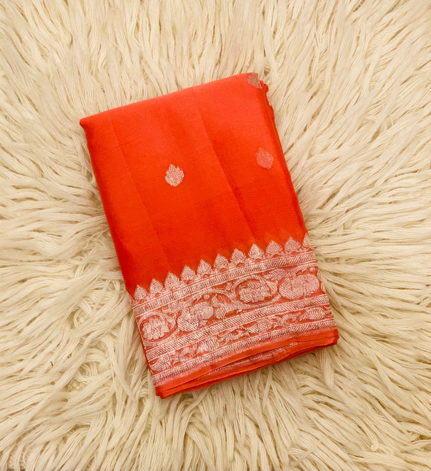 Pure Khaddi Chiffon Handloom Saree Coral Orange (Chhalak)