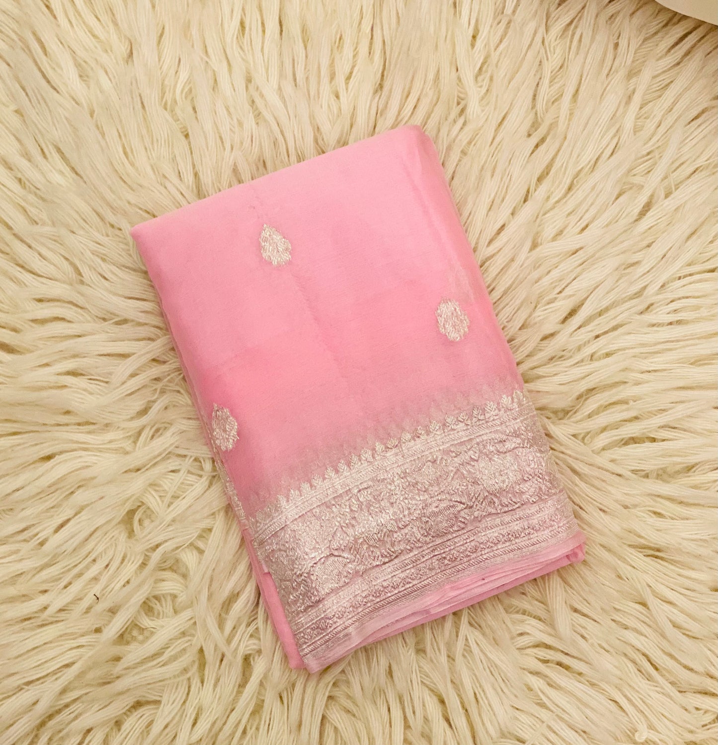 Pure Khaddi Chiffon Handloom Saree Baby PInk (Chhalak)