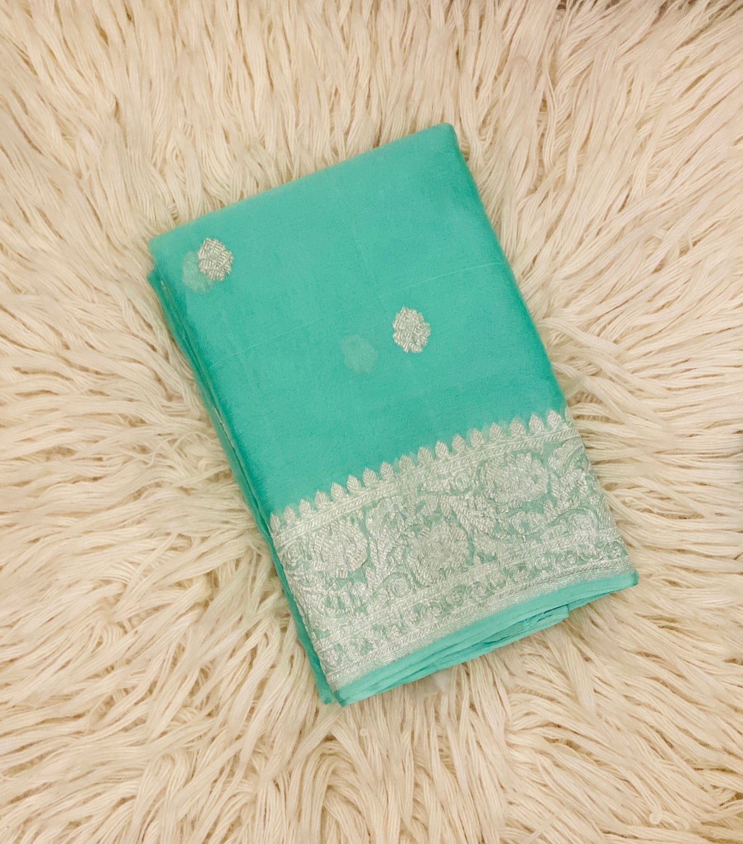 Pure Khaddi Chiffon Handloom Saree Aqua Blue (Chhalak)