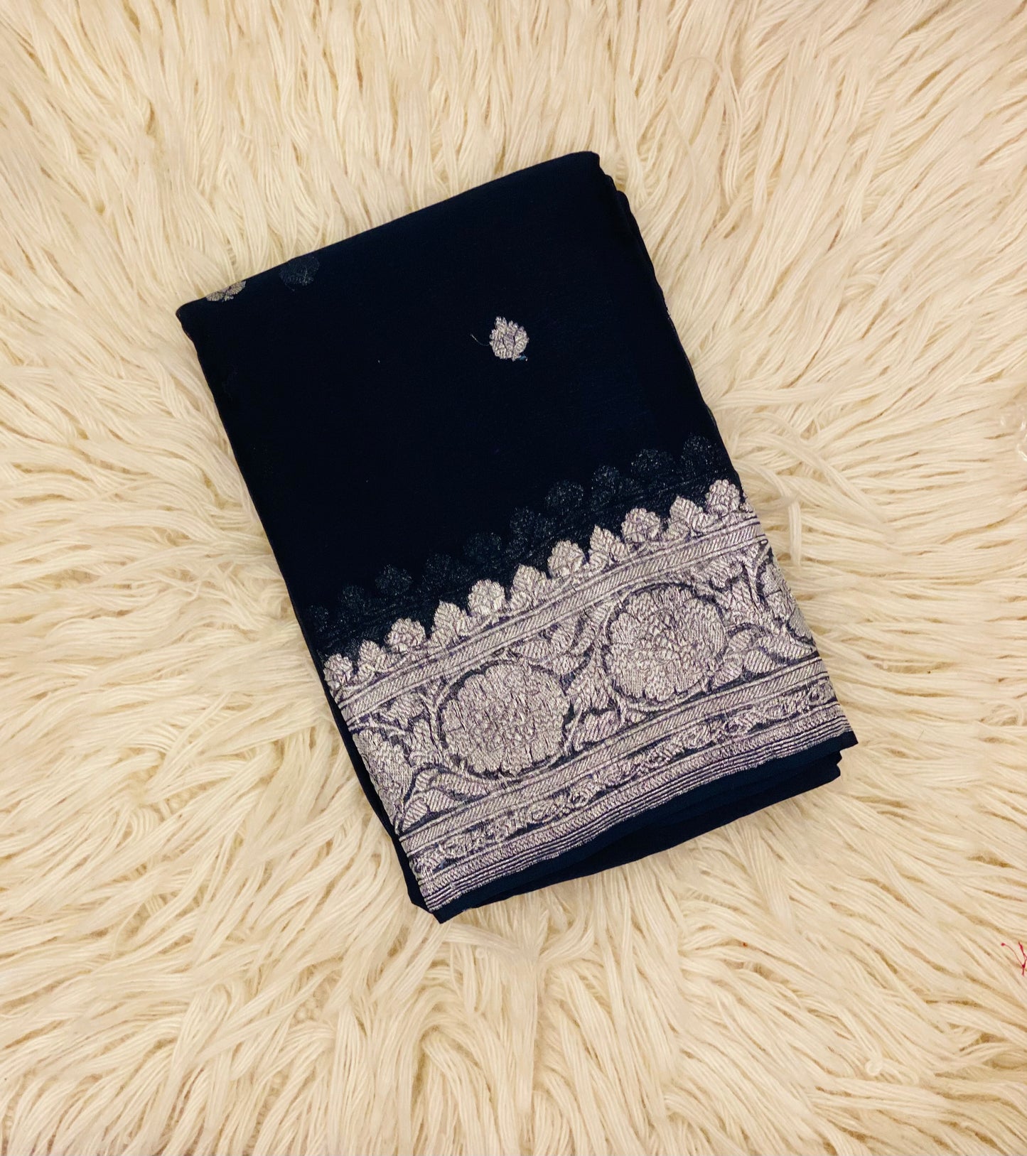 Pure Khaddi Chiffon Handloom Saree Navy Blue (Chhalak)