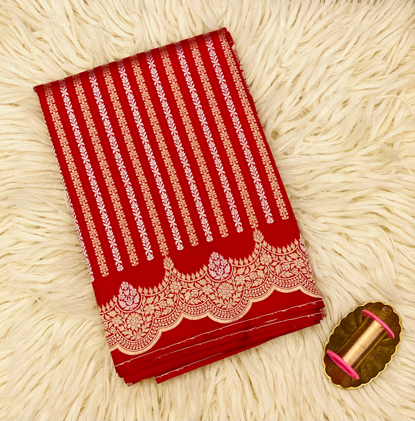 Pure Katan Silk Double Zari Stripe Saree (Noor-e-Nazaaka)