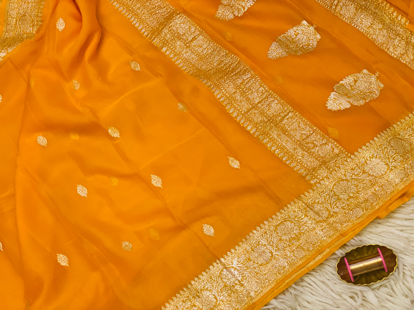 Pure Khaddi Chiffon Handloom Saree Yellow (Chhalak)
