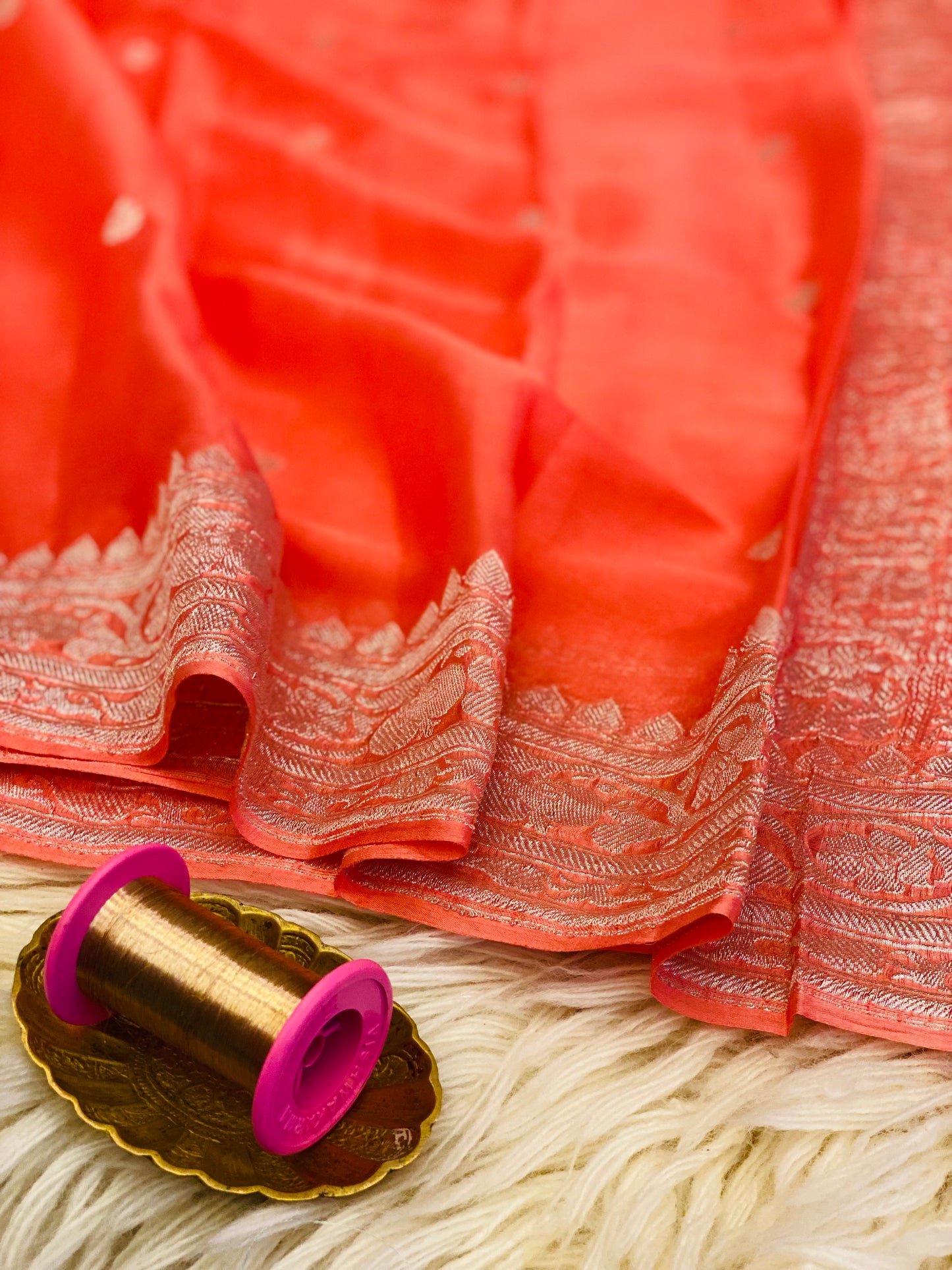 Pure Khaddi Chiffon Handloom Saree Coral Orange (Chhalak)
