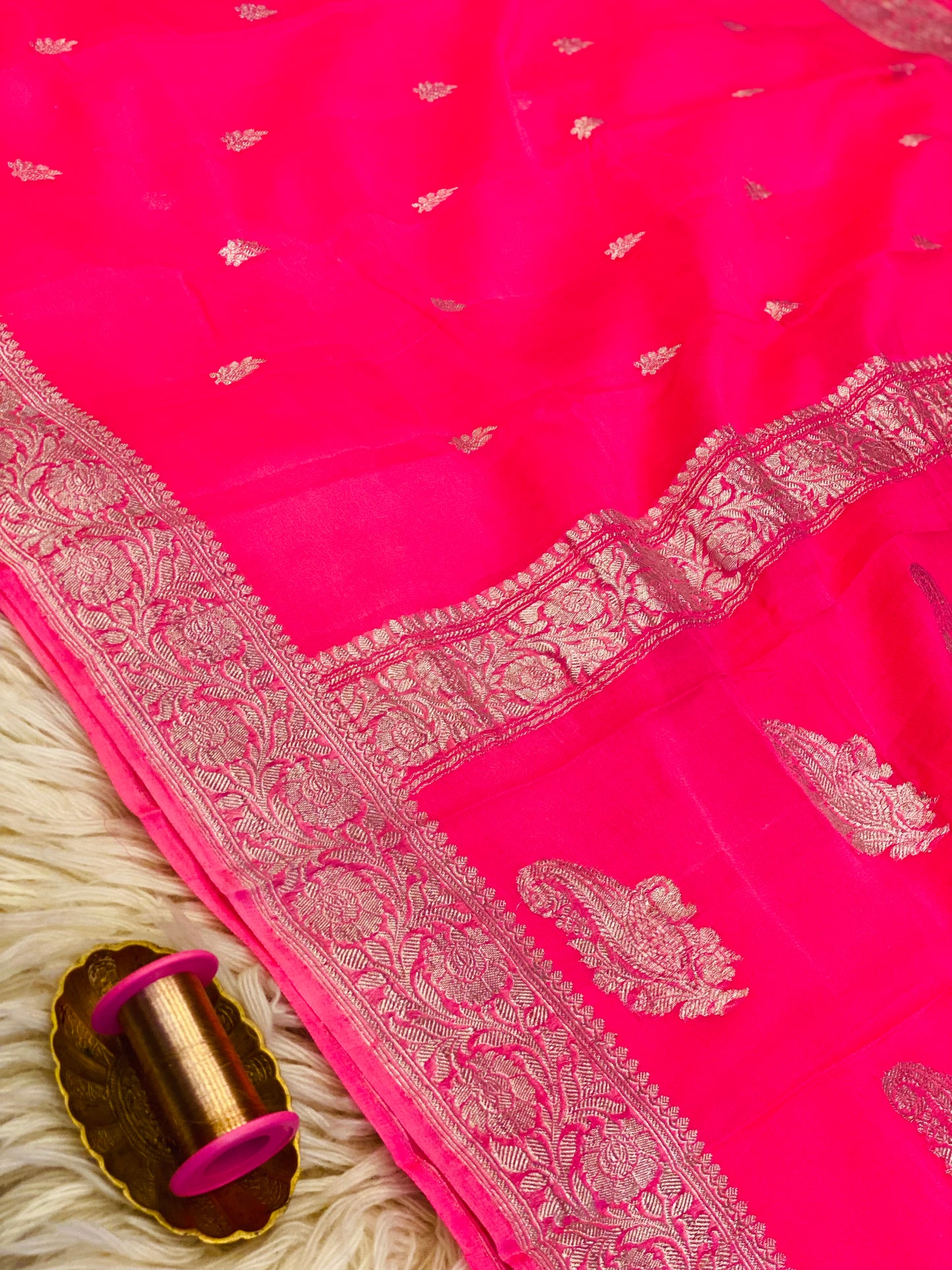 Pure Khaddi Chiffon Handloom Saree Bright Pink (Chhalak)