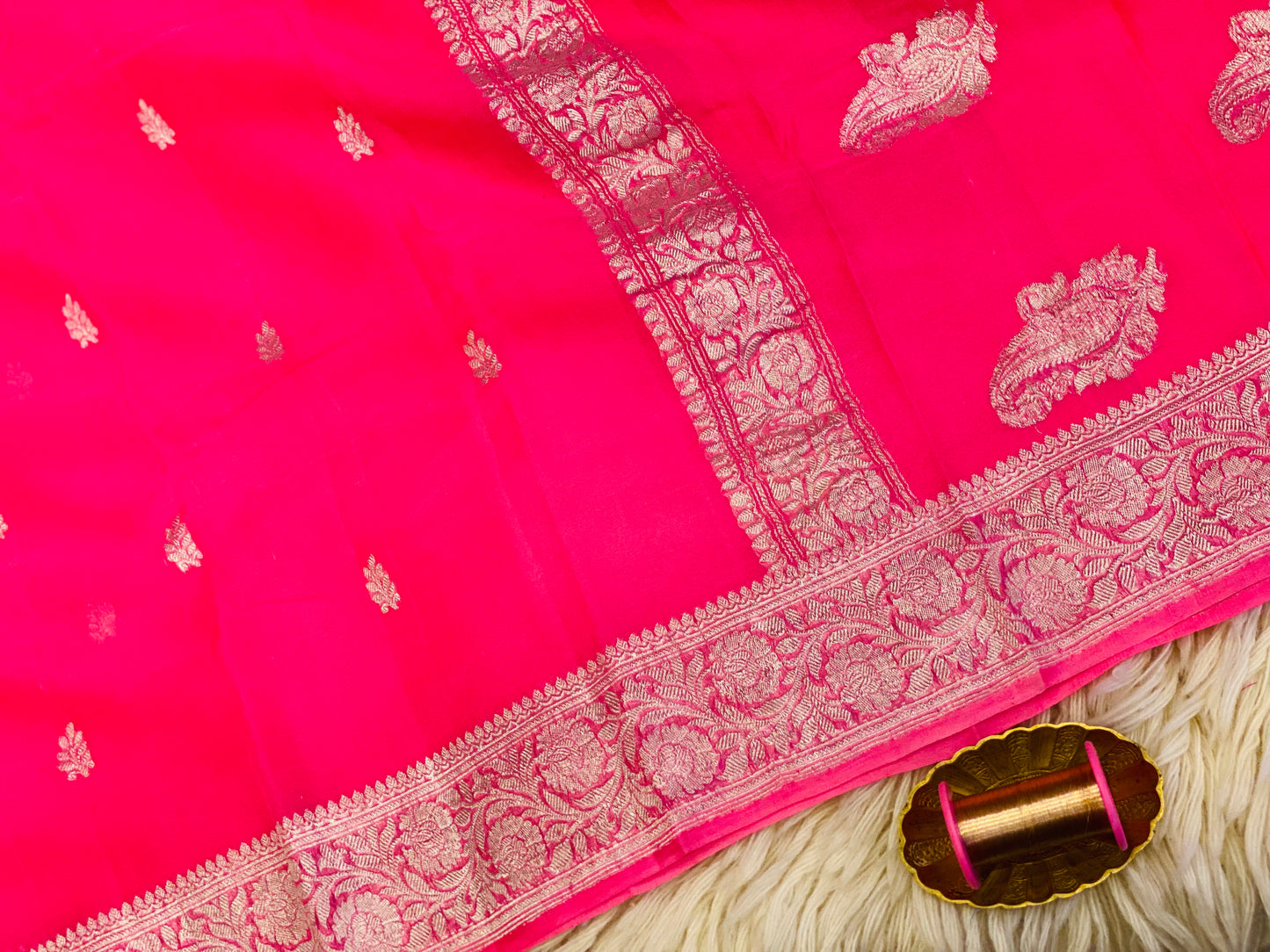 Pure Khaddi Chiffon Handloom Saree Bright Pink (Chhalak)