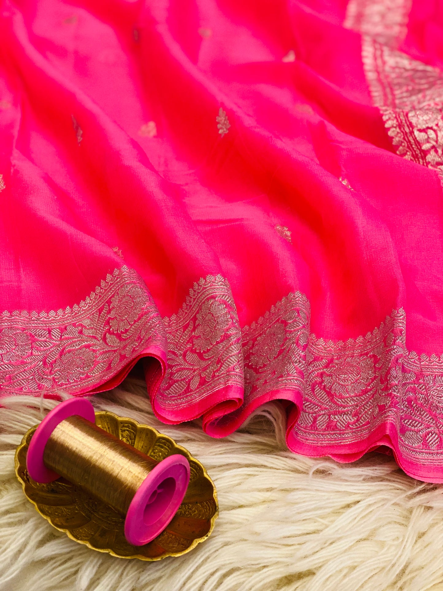 Pure Khaddi Chiffon Handloom Saree Bright Pink (Chhalak)