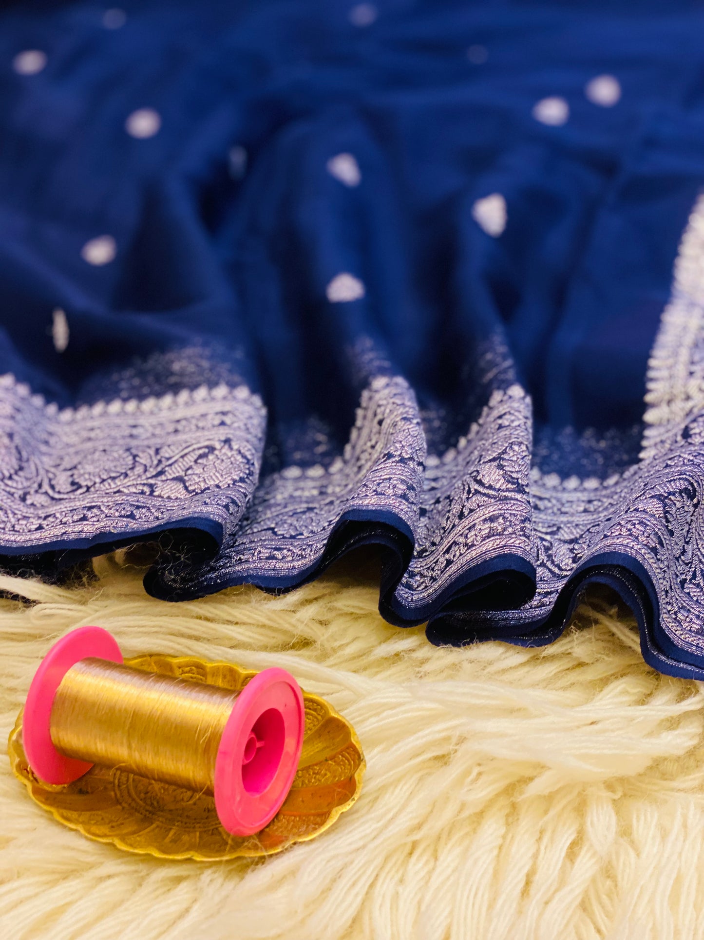 Pure Khaddi Chiffon Handloom Saree Deep Navy Blue (Chhalak)
