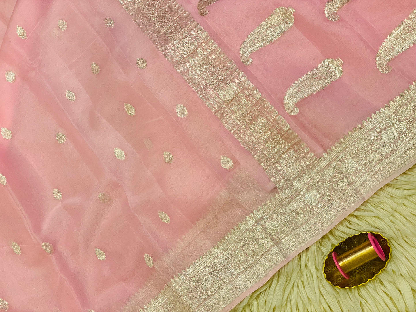 Pure Khaddi Chiffon Handloom Saree Baby PInk (Chhalak)