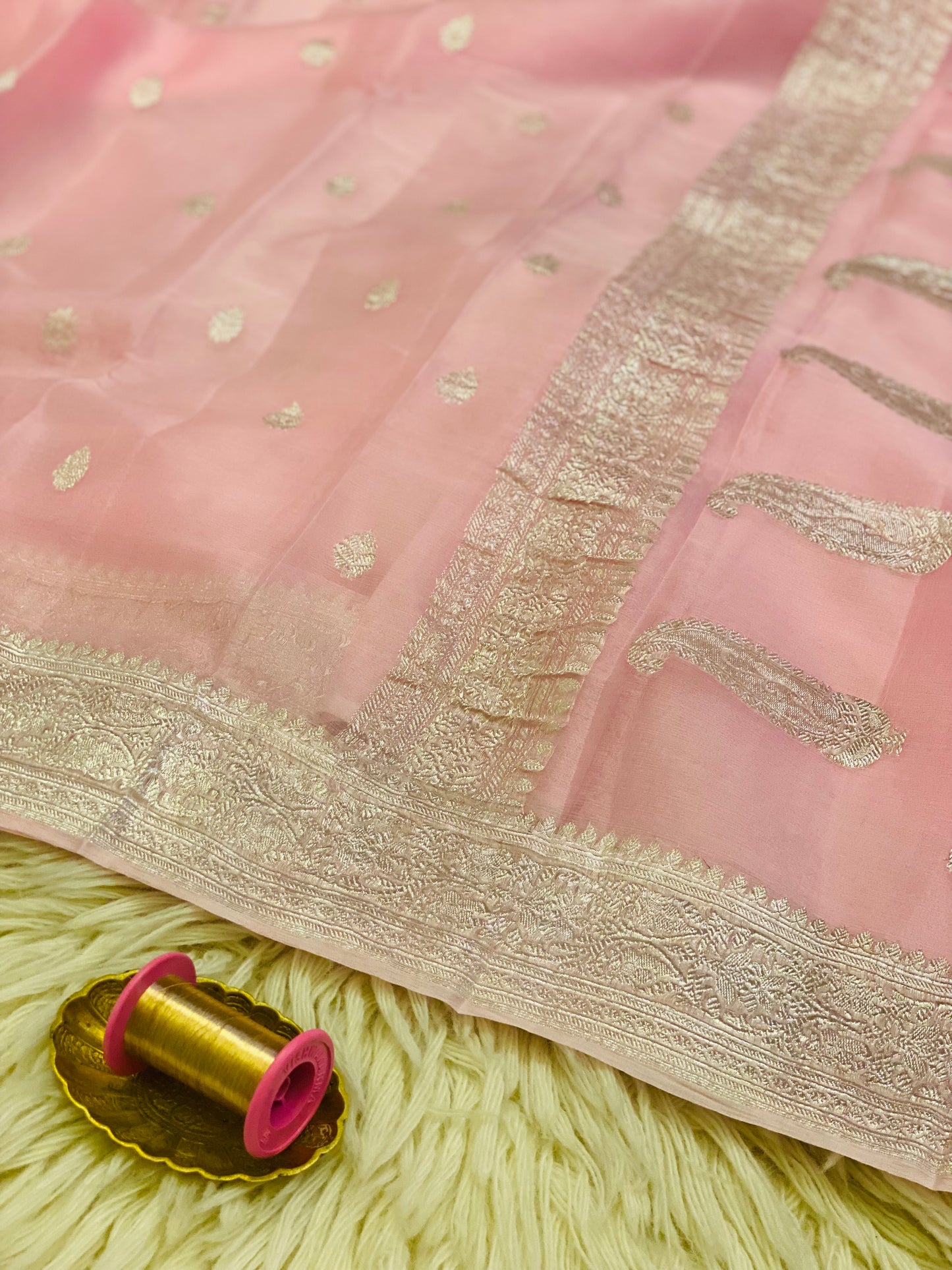Pure Khaddi Chiffon Handloom Saree Baby PInk (Chhalak)