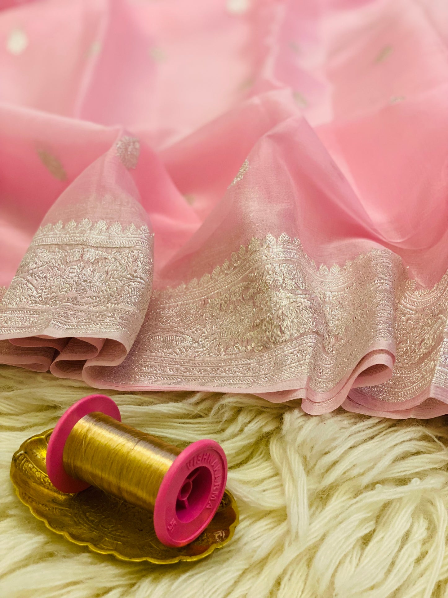 Pure Khaddi Chiffon Handloom Saree Baby PInk (Chhalak)