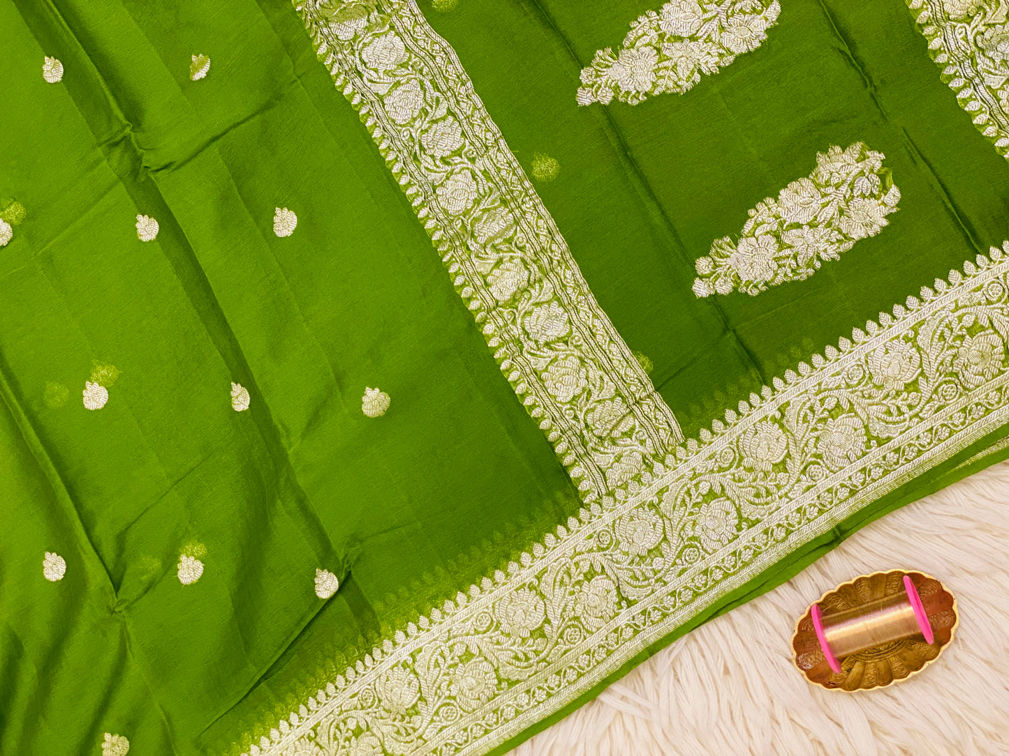 Pure Khaddi Chiffon Handloom Saree Deep Green (Chhalak)