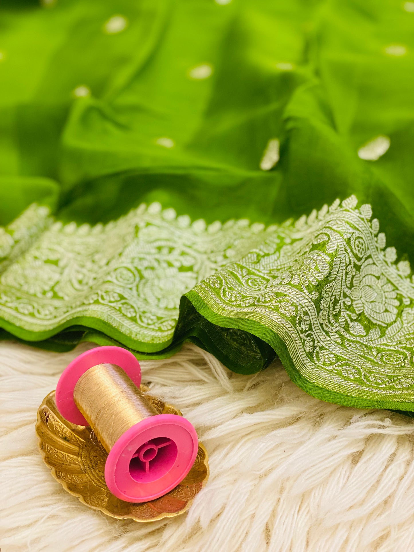 Pure Khaddi Chiffon Handloom Saree Deep Green (Chhalak)