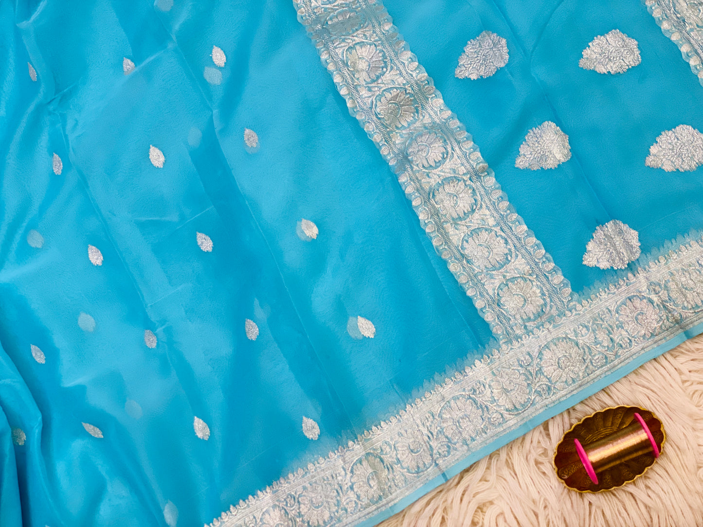 Pure Khaddi Chiffon Handloom Saree Light Blue (Chhalak)