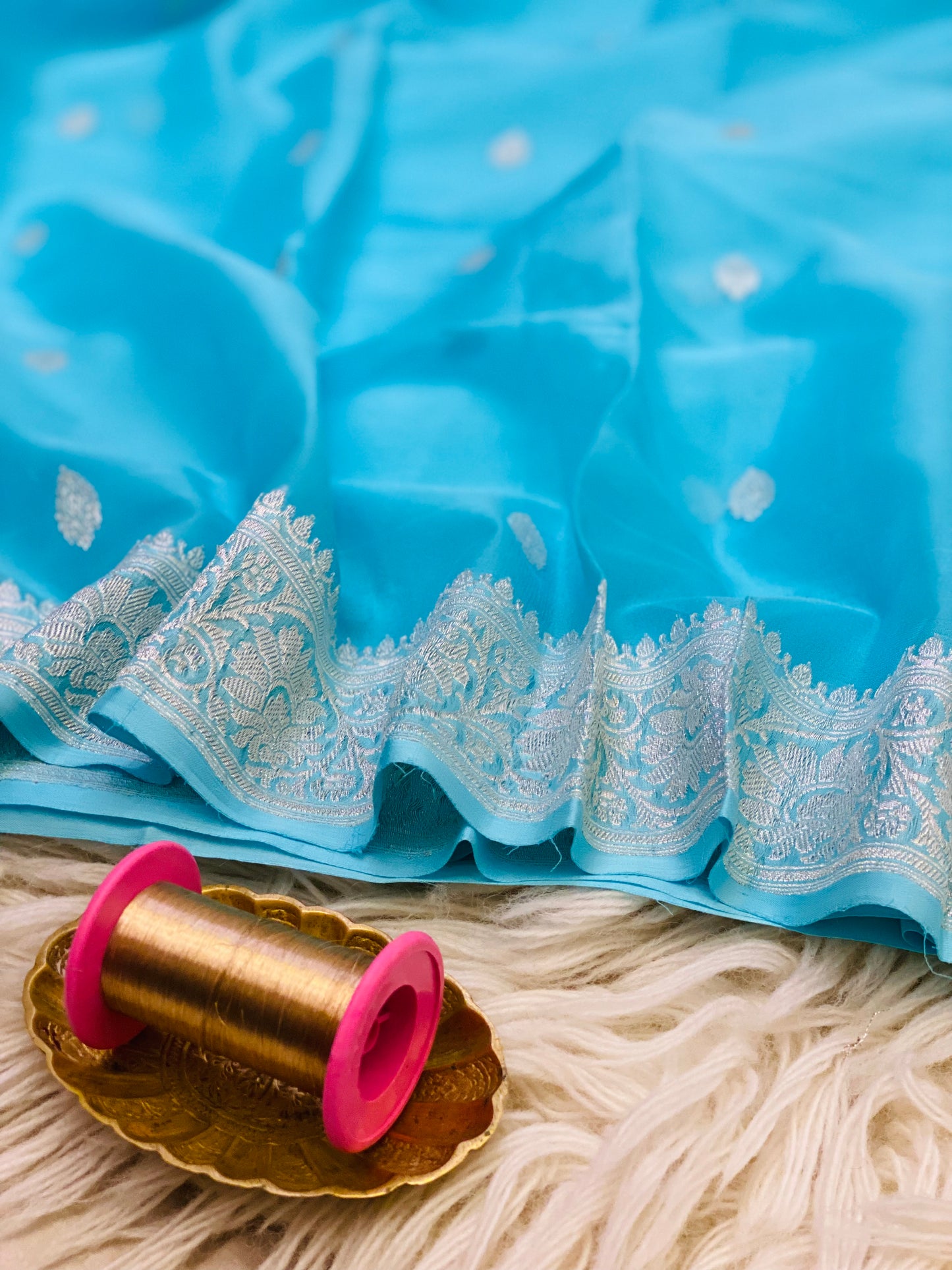 Pure Khaddi Chiffon Handloom Saree Light Blue (Chhalak)