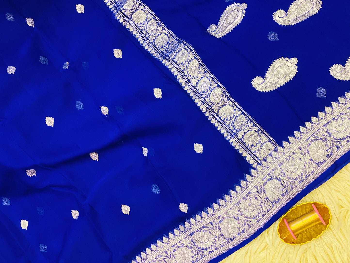 Pure Khaddi Chiffon Handloom Saree Royal Blue (Chhalak)
