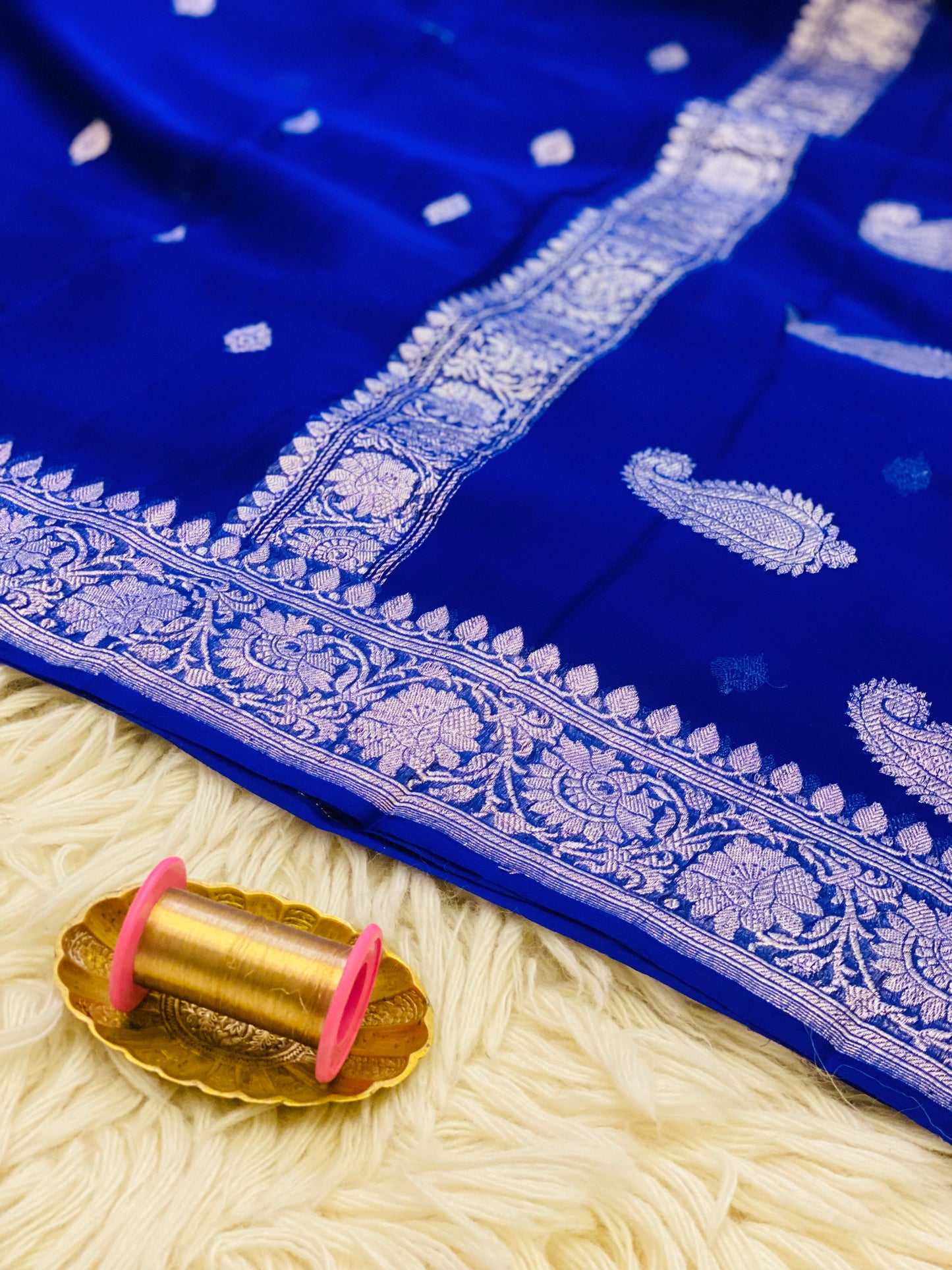 Pure Khaddi Chiffon Handloom Saree Royal Blue (Chhalak)