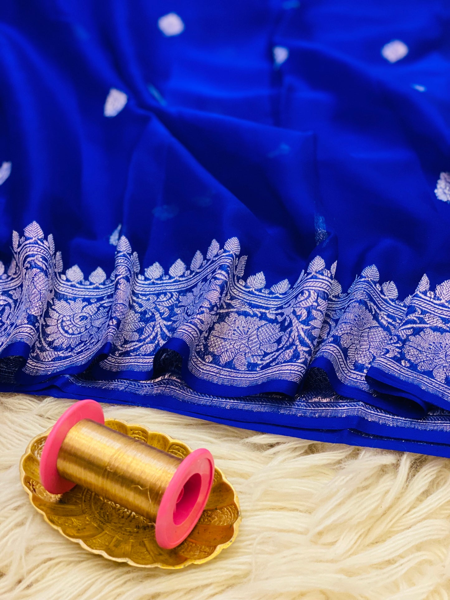 Pure Khaddi Chiffon Handloom Saree Royal Blue (Chhalak)