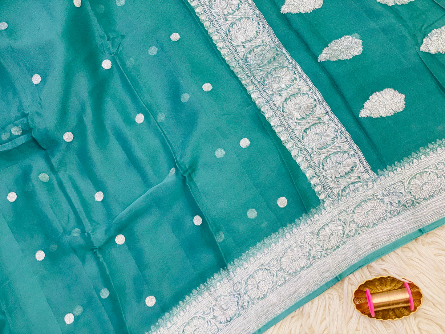 Pure Khaddi Chiffon Handloom Saree Teal Blue (Chhalak)