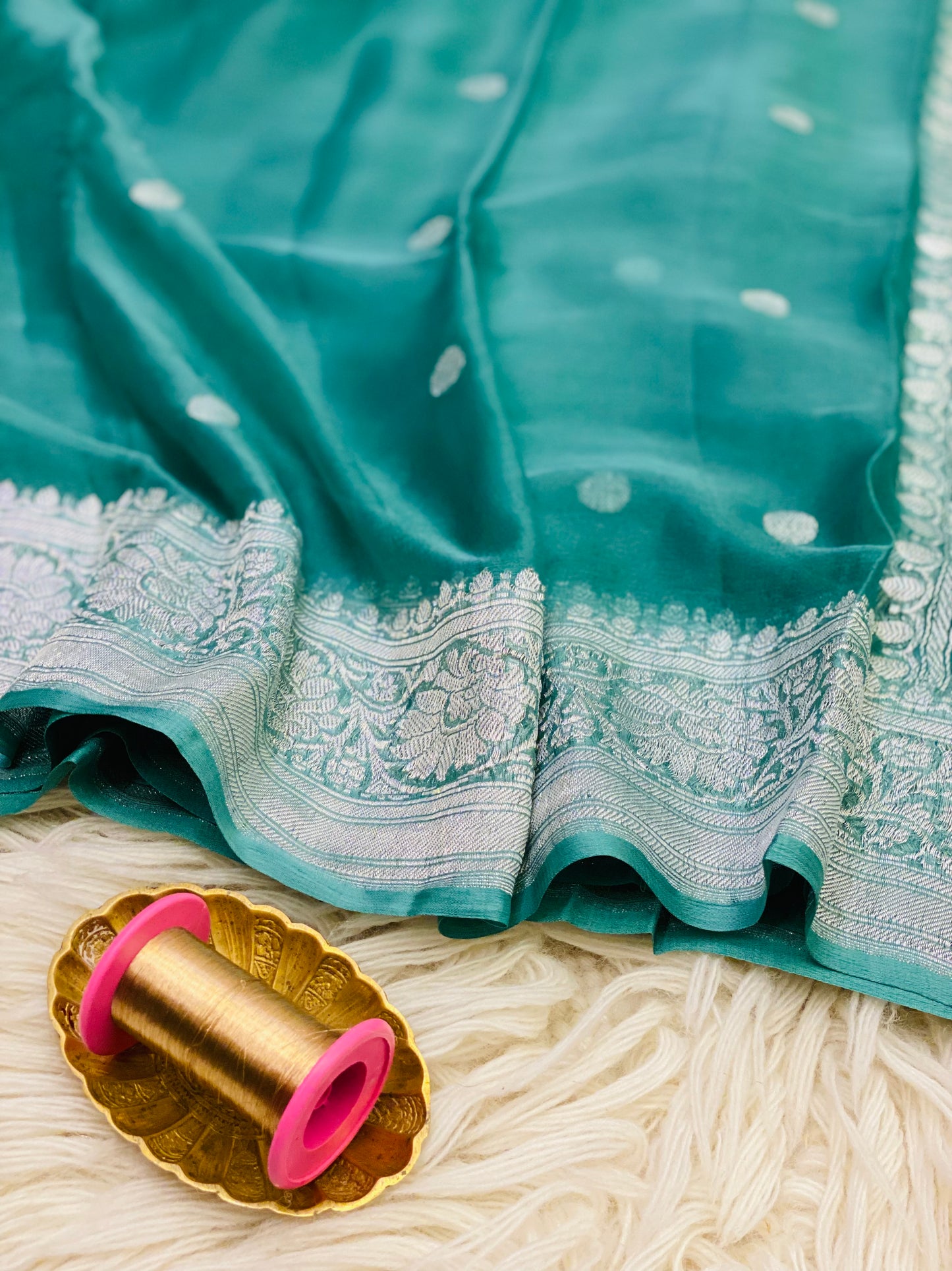 Pure Khaddi Chiffon Handloom Saree Teal Blue (Chhalak)