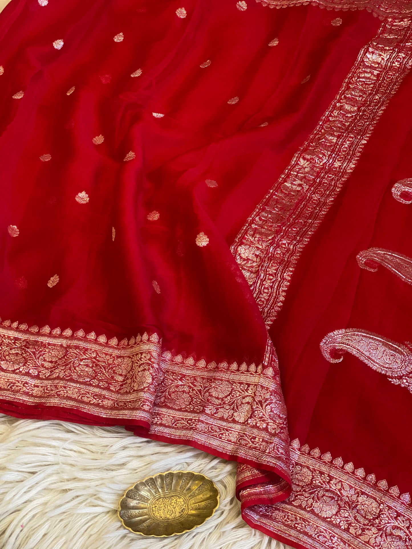 Pure Khaddi Chiffon Handloom Saree Red (Chhalak)