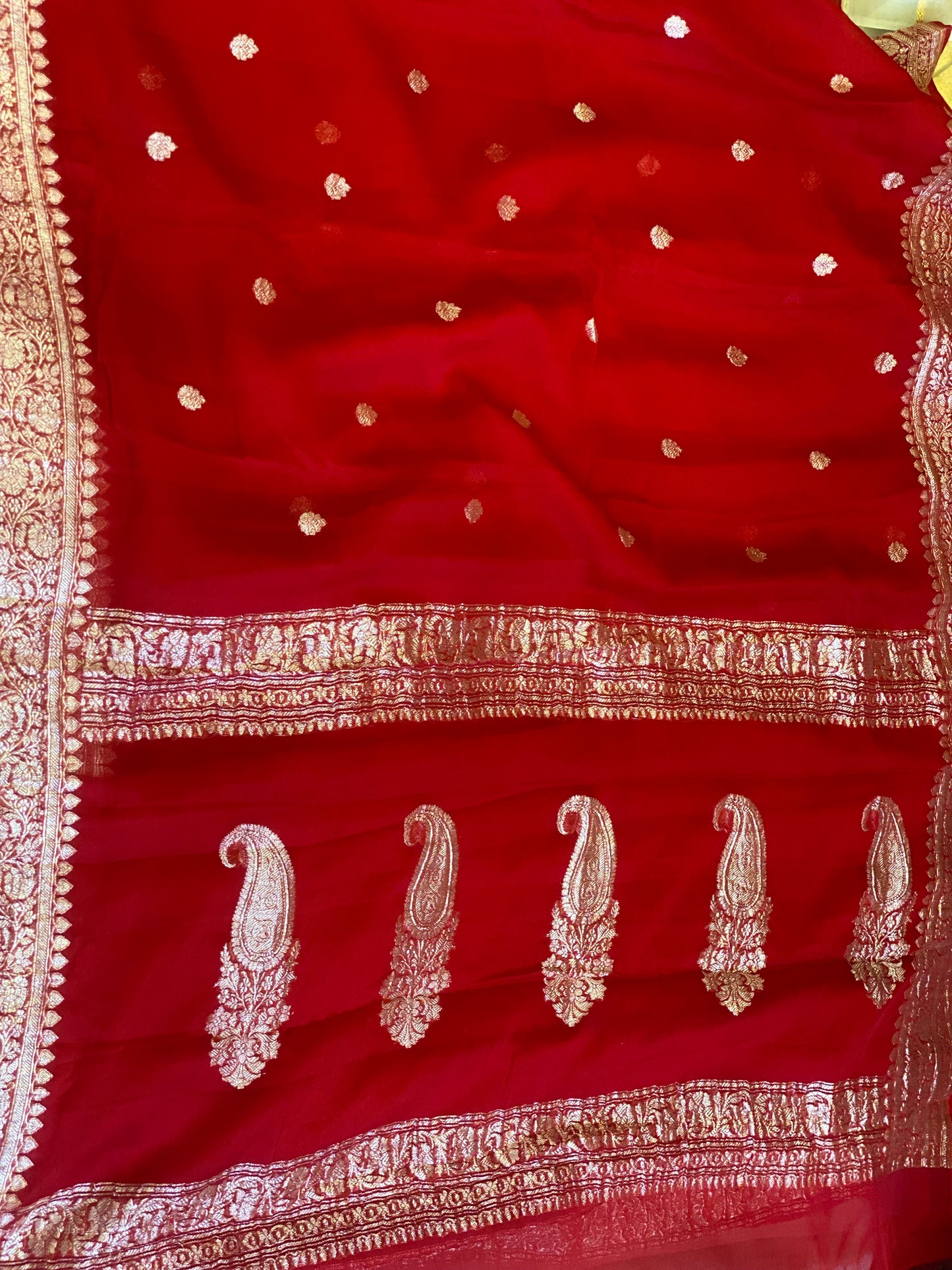 Pure Khaddi Chiffon Handloom Saree Red (Chhalak)