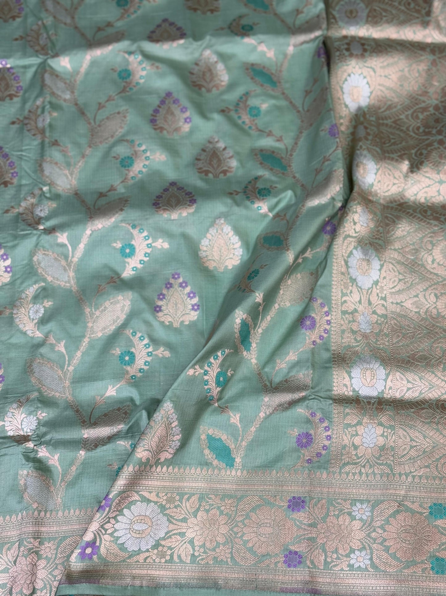 Pure Katan Silk Brocade Meenakari Saree Mint Green (Brocade Meenakshi)