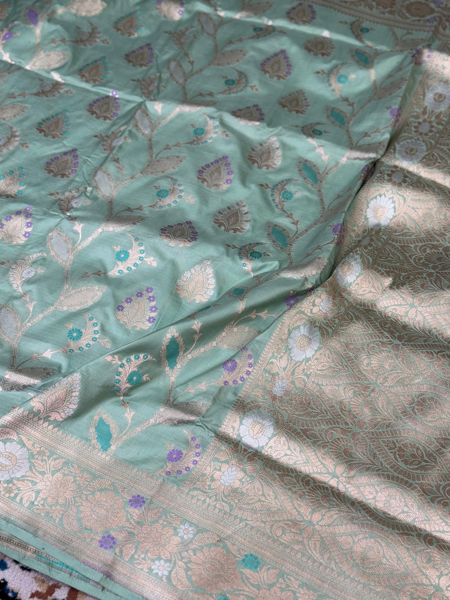 Pure Katan Silk Brocade Meenakari Saree Mint Green (Brocade Meenakshi)