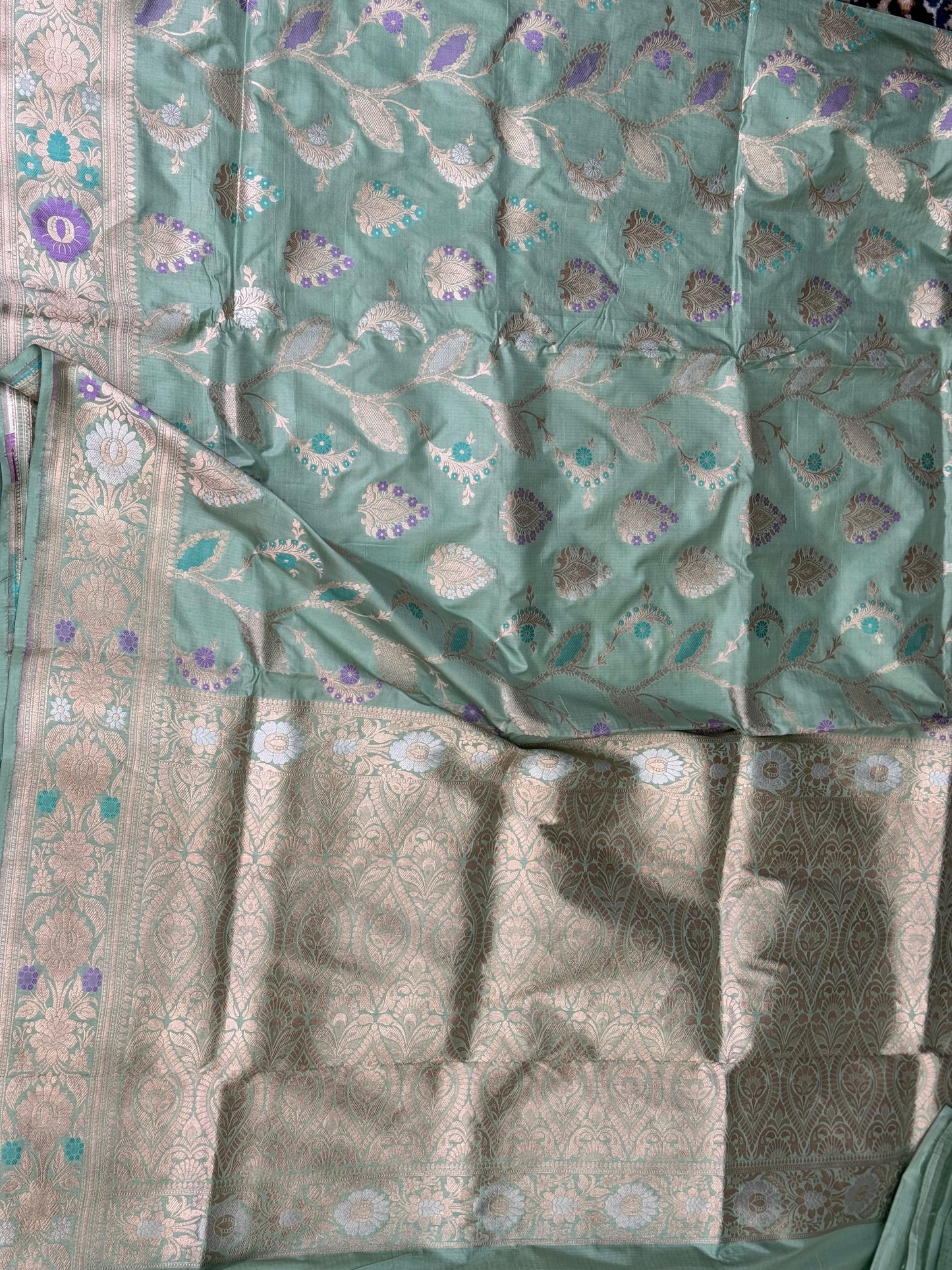 Pure Katan Silk Brocade Meenakari Saree Mint Green (Brocade Meenakshi)