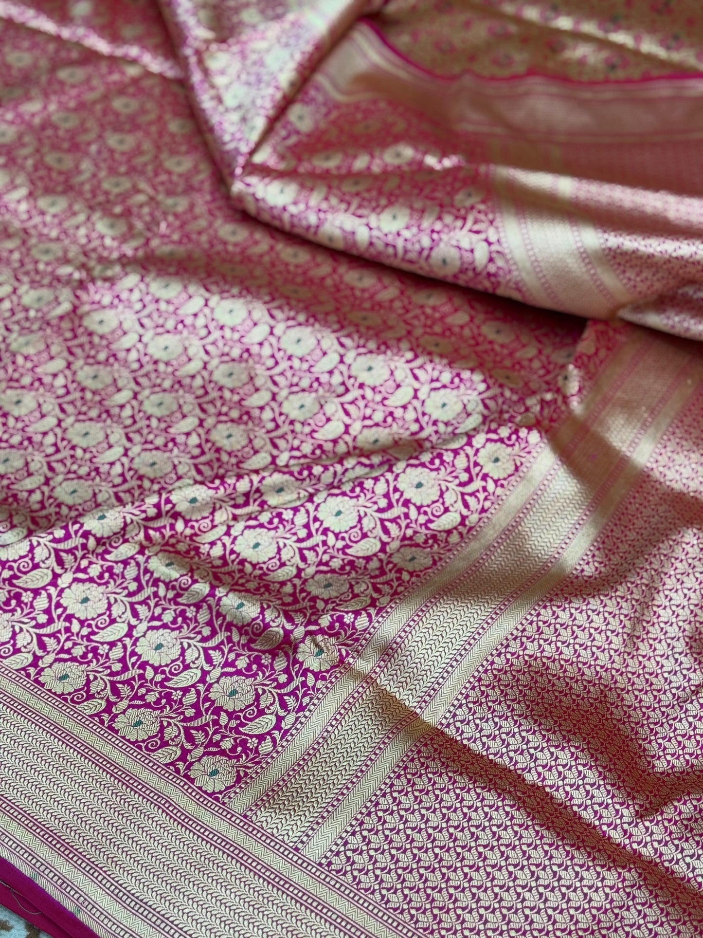 Pure Katan Silk Brocade Meenakari Saree Rani Pink (Brocade Meenakshi)