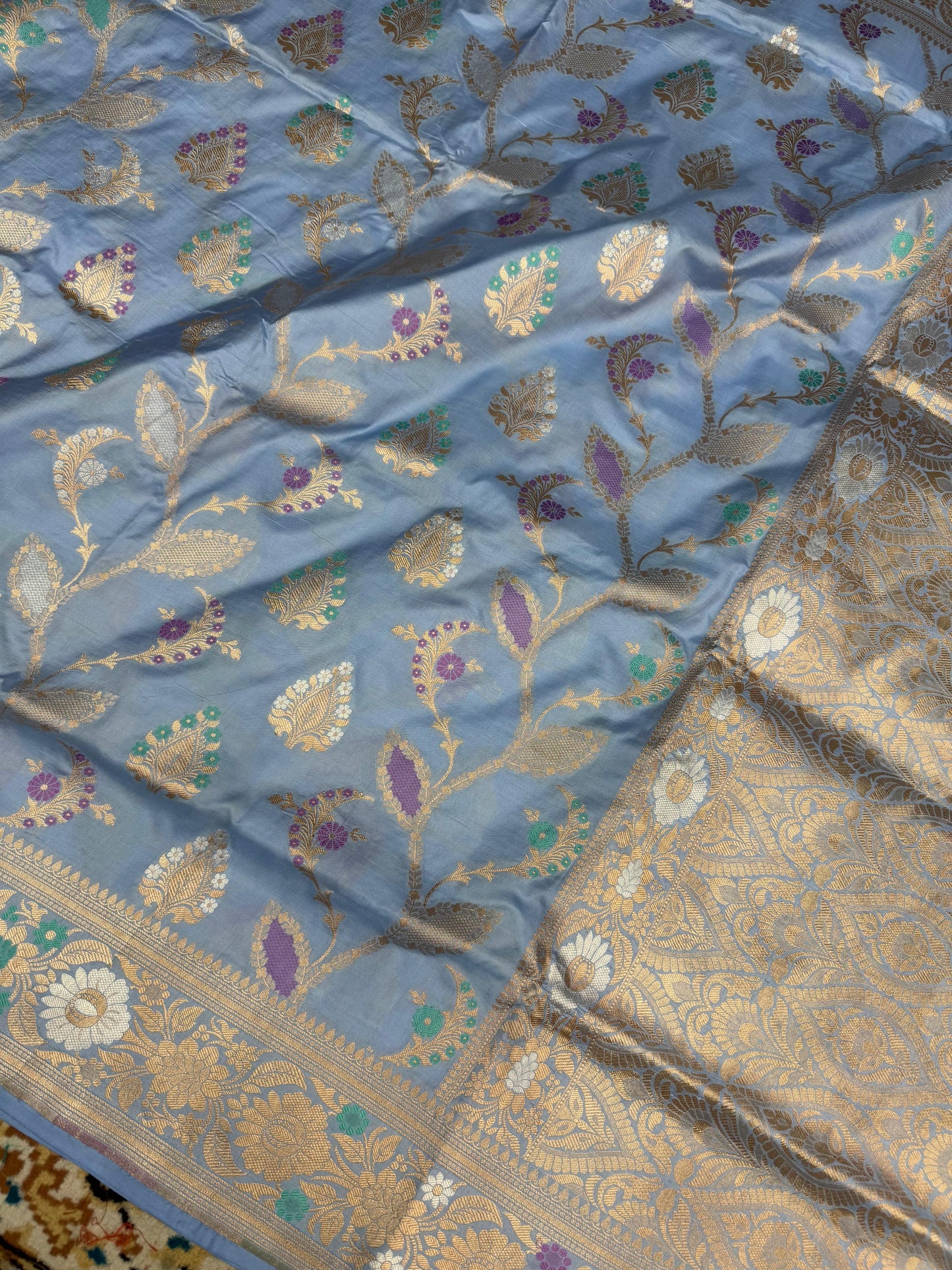 Pure Katan Silk Brocade Meenakari Saree Mint Green (Brocade Meenakshi)
