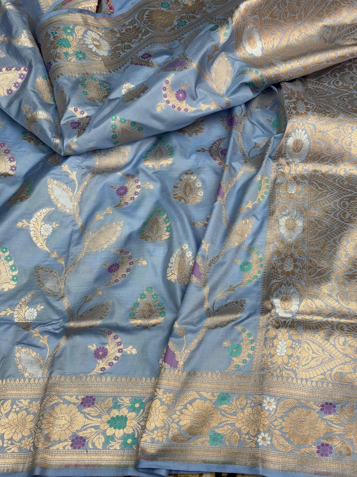 Pure Katan Silk Brocade Meenakari Saree Mint Green (Brocade Meenakshi)