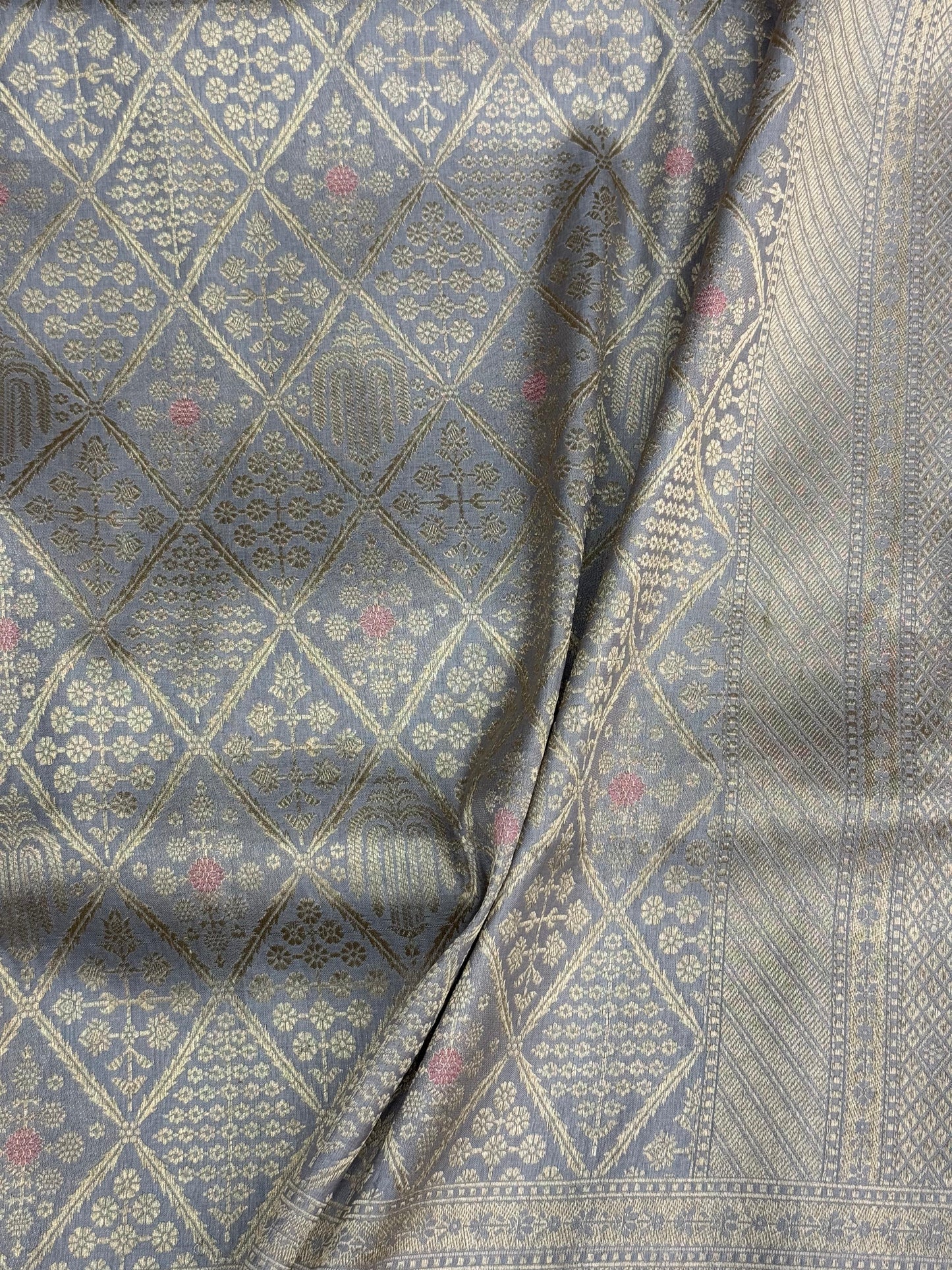 Pure Katan Silk Brocade Meenakari Saree Vintage Grey (Brocade Meenakshi)