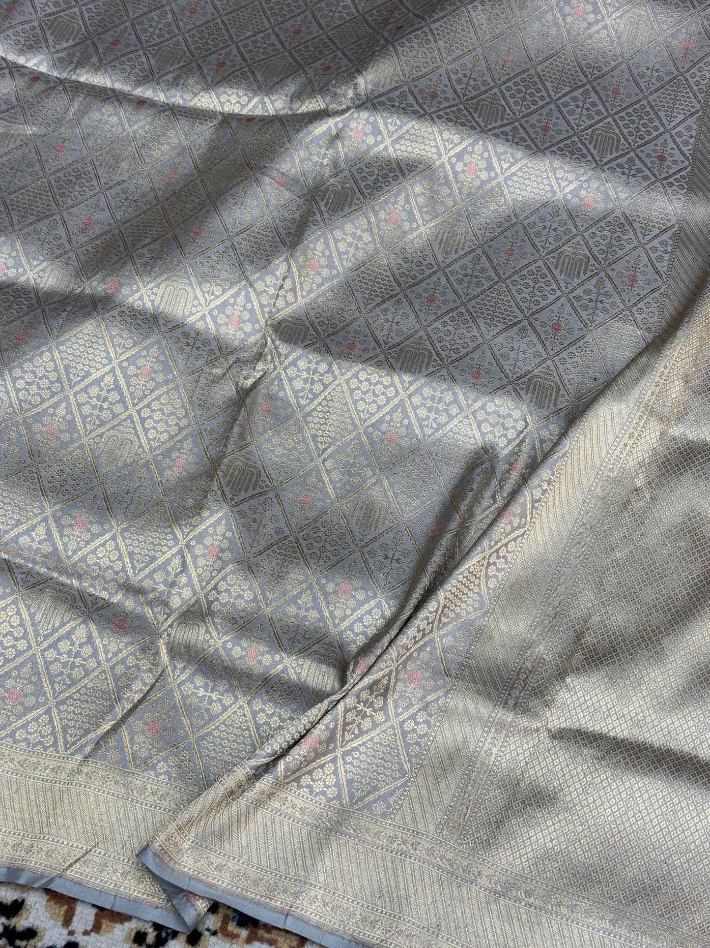 Pure Katan Silk Brocade Meenakari Saree Vintage Grey (Brocade Meenakshi)