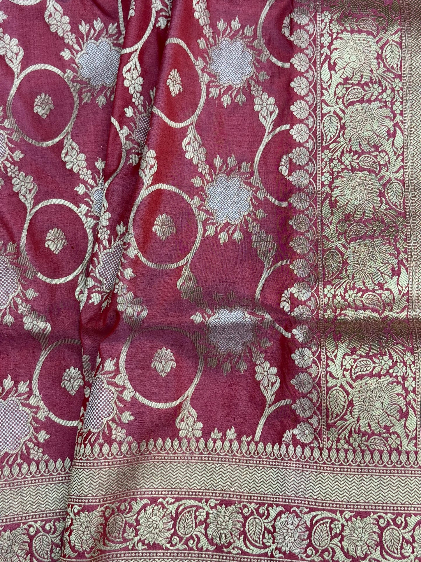 Pure Katan Silk Brocade Meenakari Saree Rose Pink (Brocade Meenakshi)