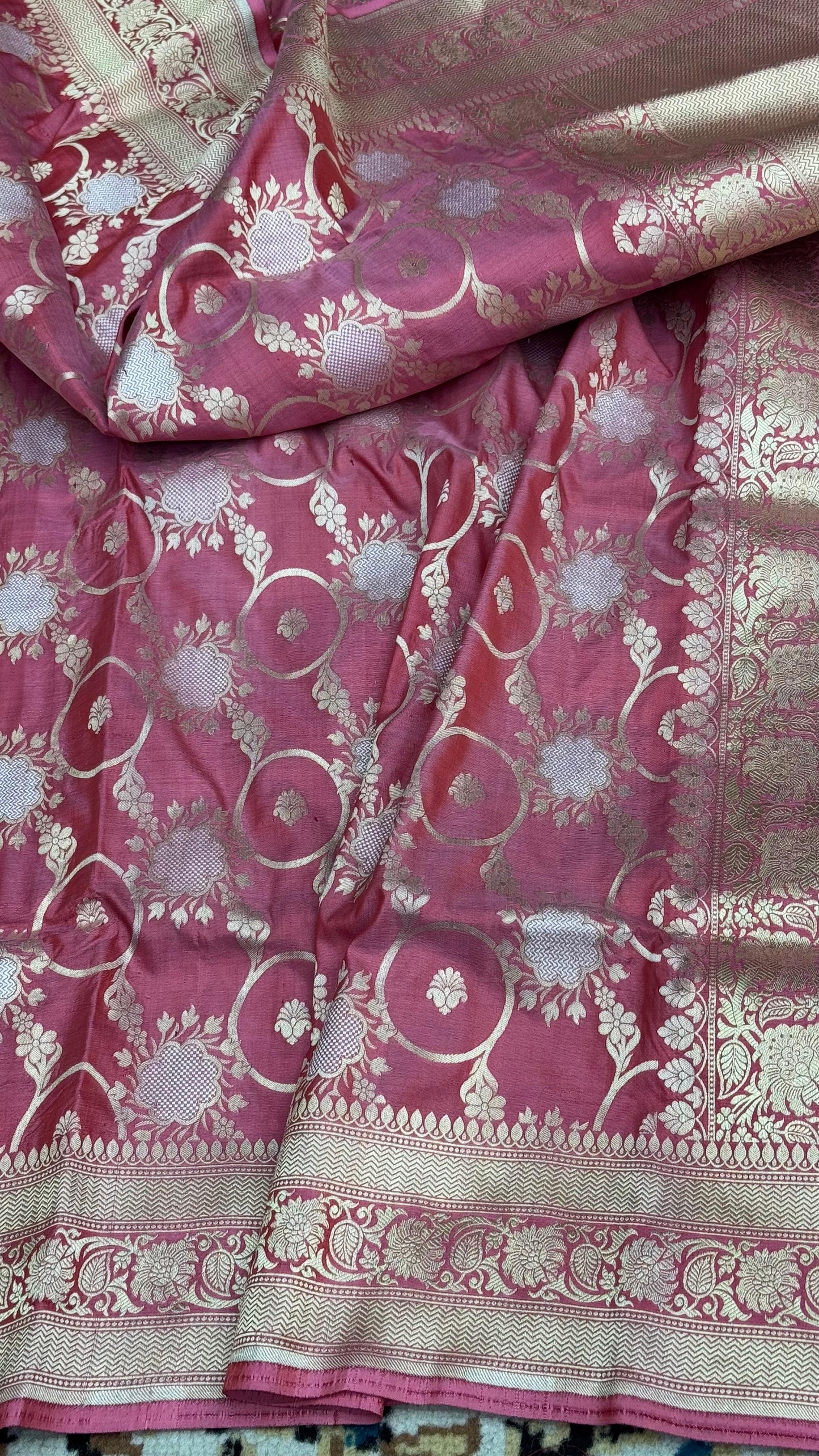 Pure Katan Silk Brocade Meenakari Saree Rose Pink (Brocade Meenakshi)