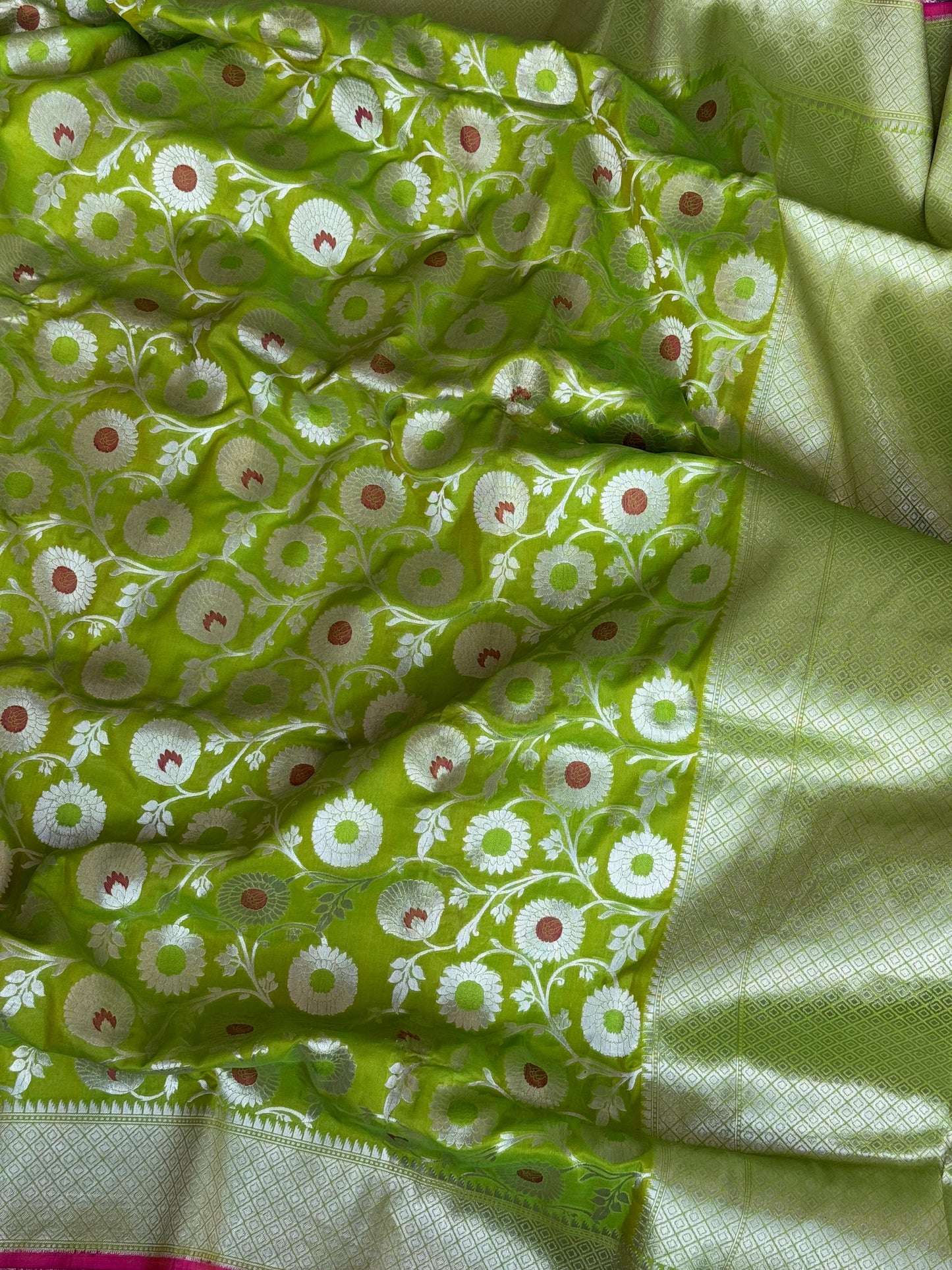 Pure Katan Silk Brocade Meenakari Saree Leaf Green (Brocade Meenakshi)