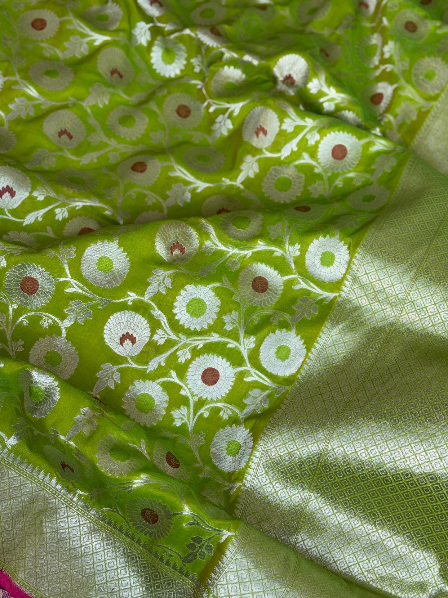 Pure Katan Silk Brocade Meenakari Saree Leaf Green (Brocade Meenakshi)