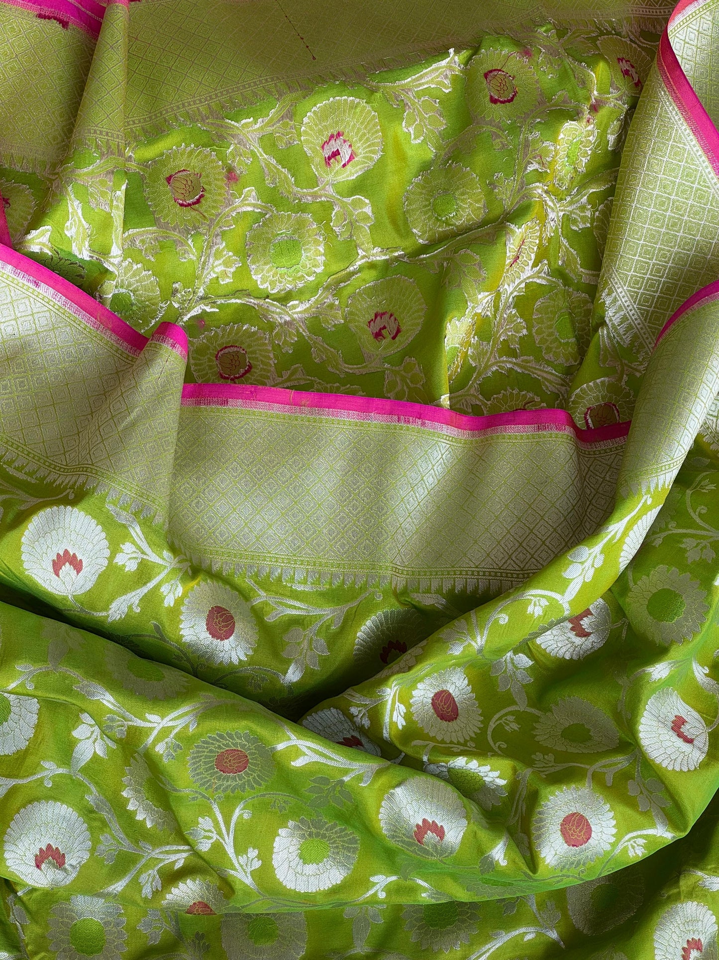 Pure Katan Silk Brocade Meenakari Saree Leaf Green (Brocade Meenakshi)