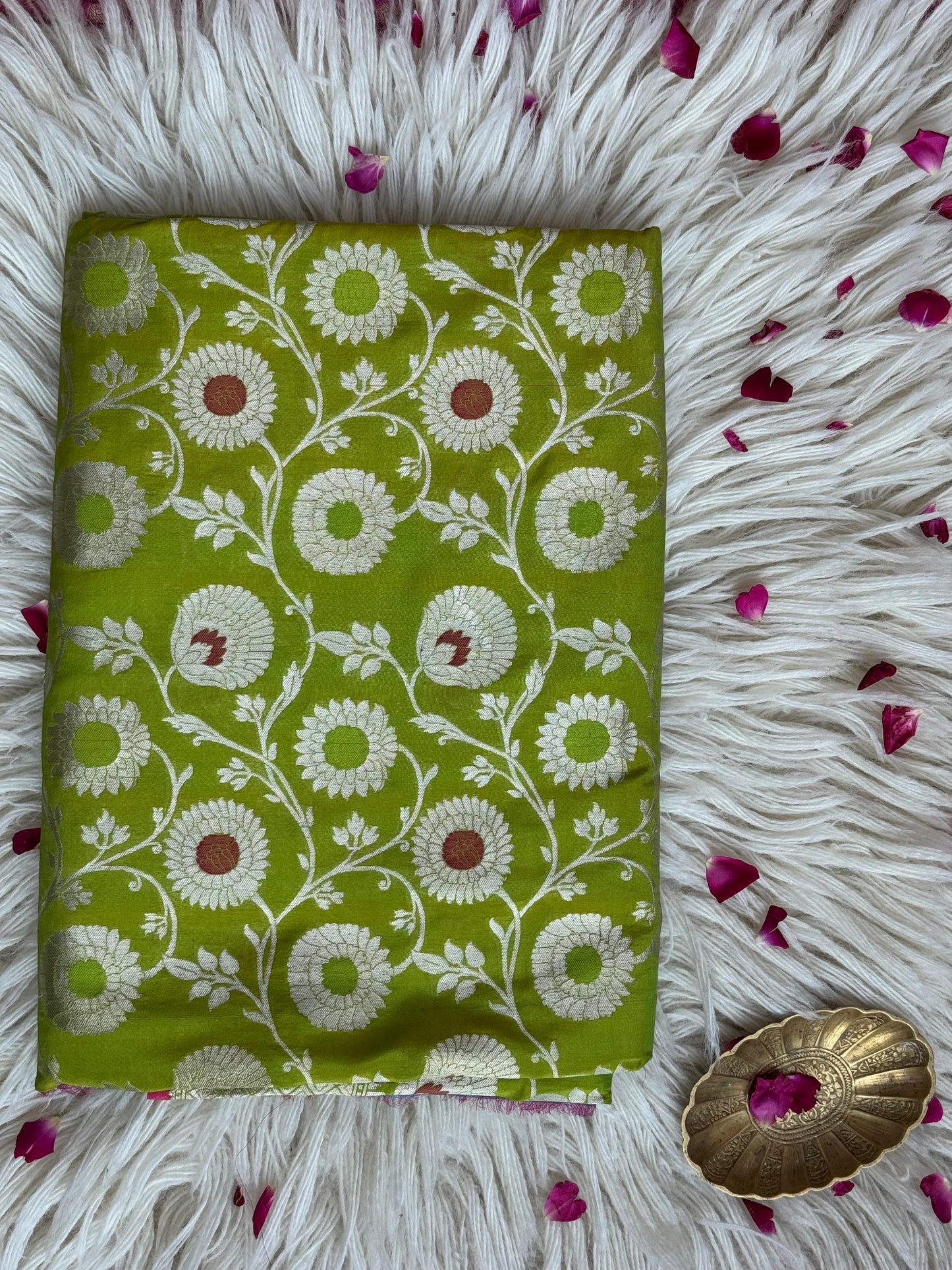 Pure Katan Silk Brocade Meenakari Saree Leaf Green (Brocade Meenakshi)