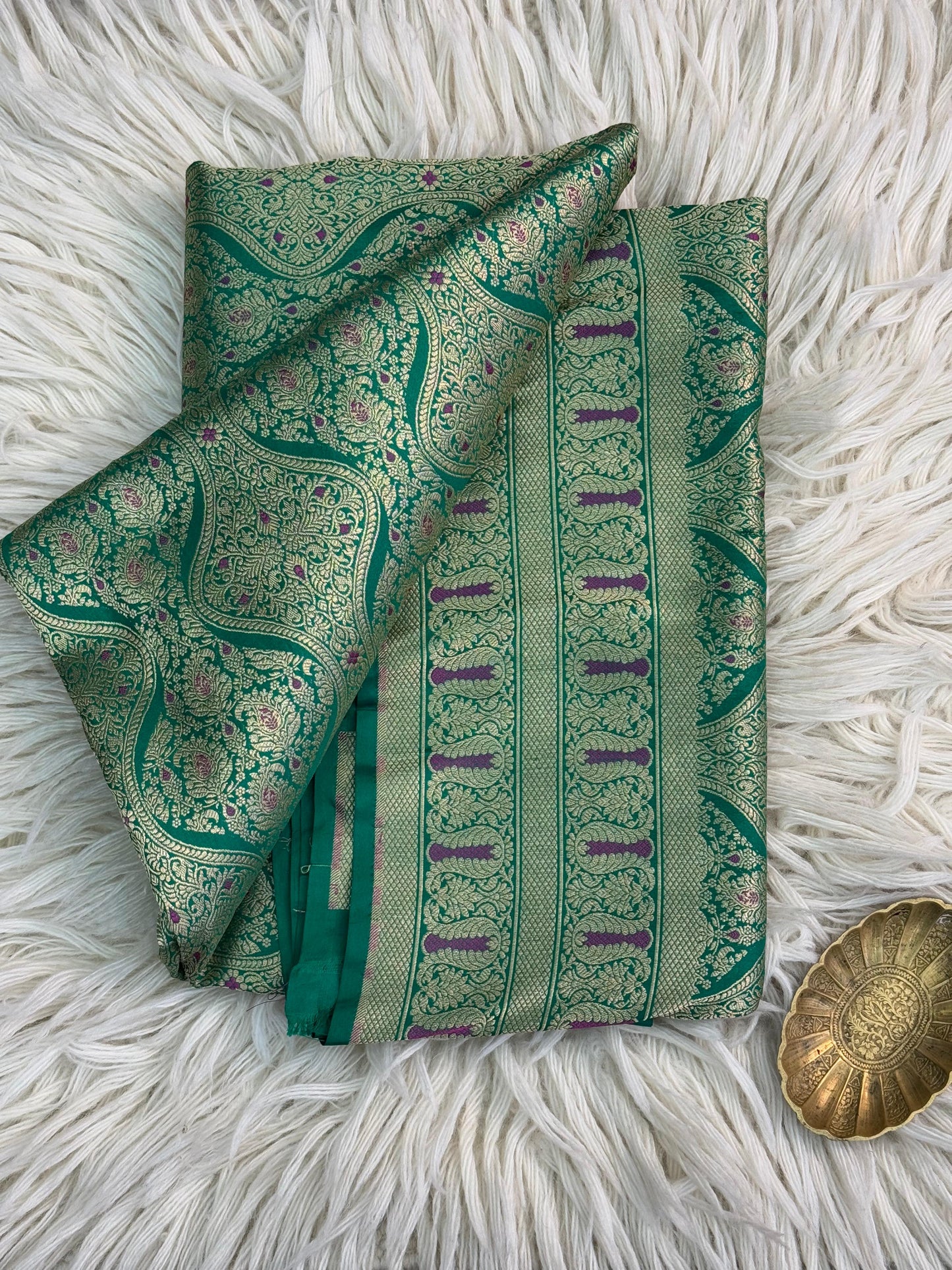 Pure Katan Silk Brocade Meenakari Saree Embrald Green (Brocade Meenakshi)