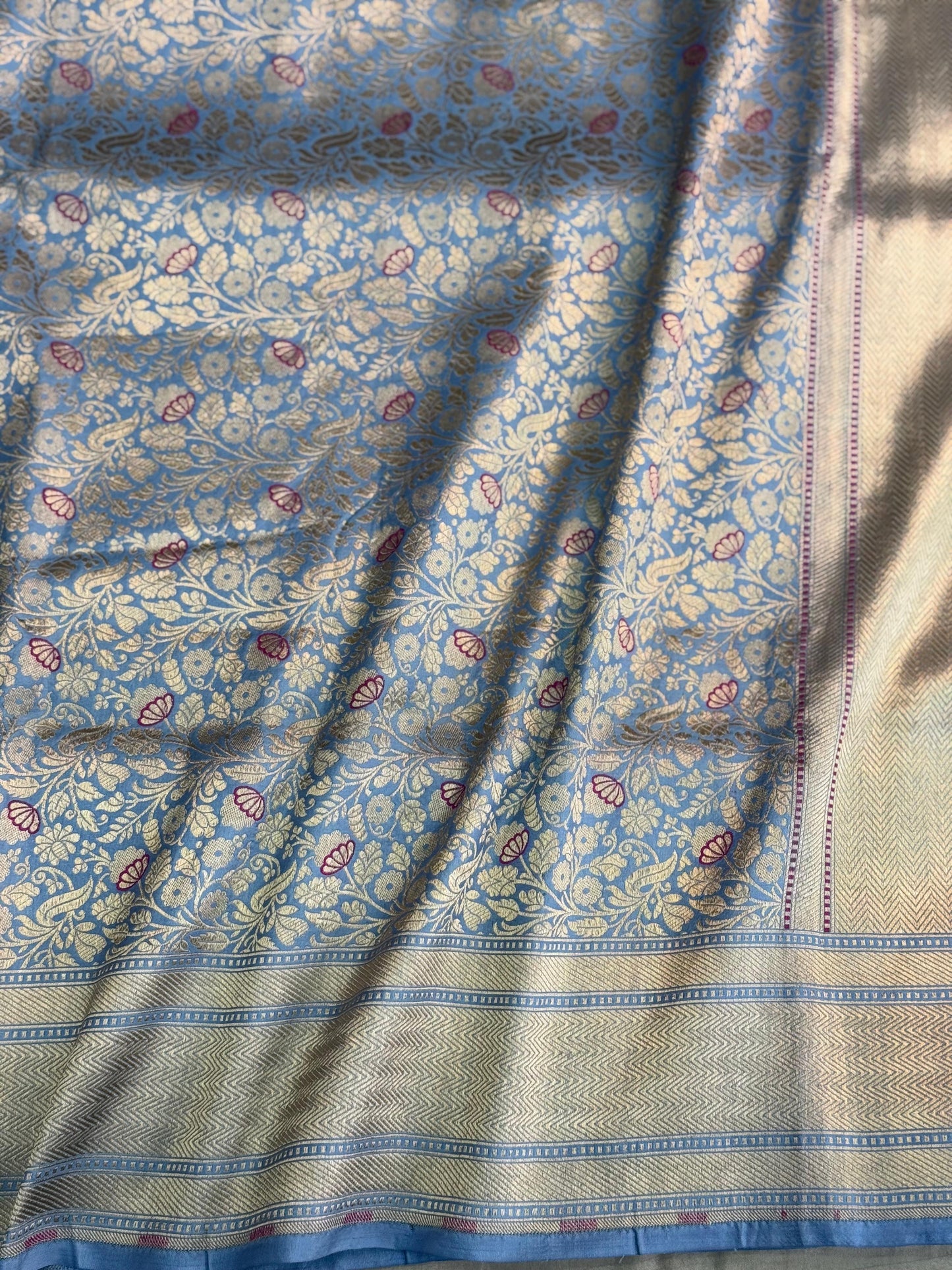 Pure Katan Silk Brocade Meenakari Saree Powder Blue (Brocade Meenakshi)