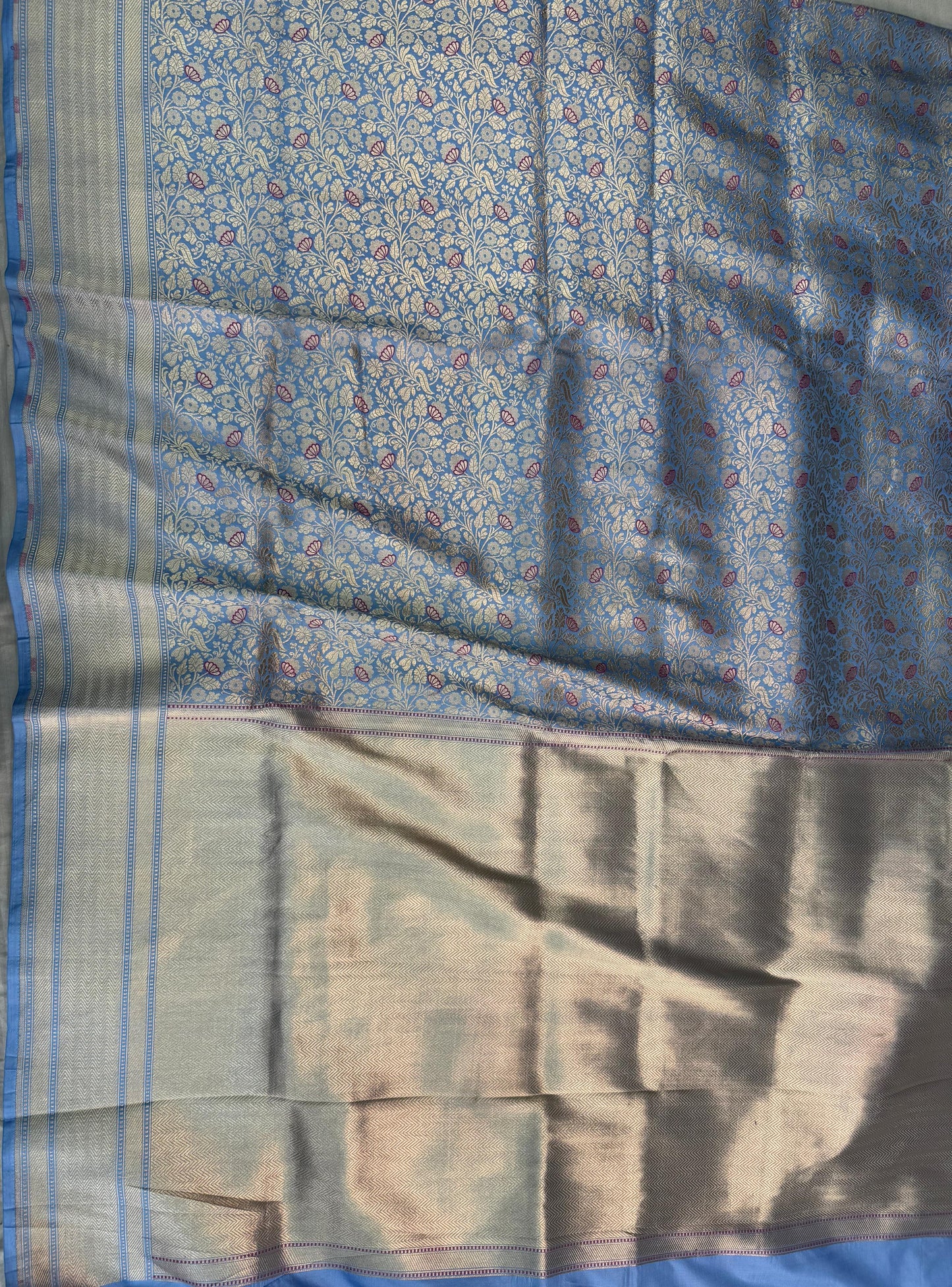 Pure Katan Silk Brocade Meenakari Saree Powder Blue (Brocade Meenakshi)