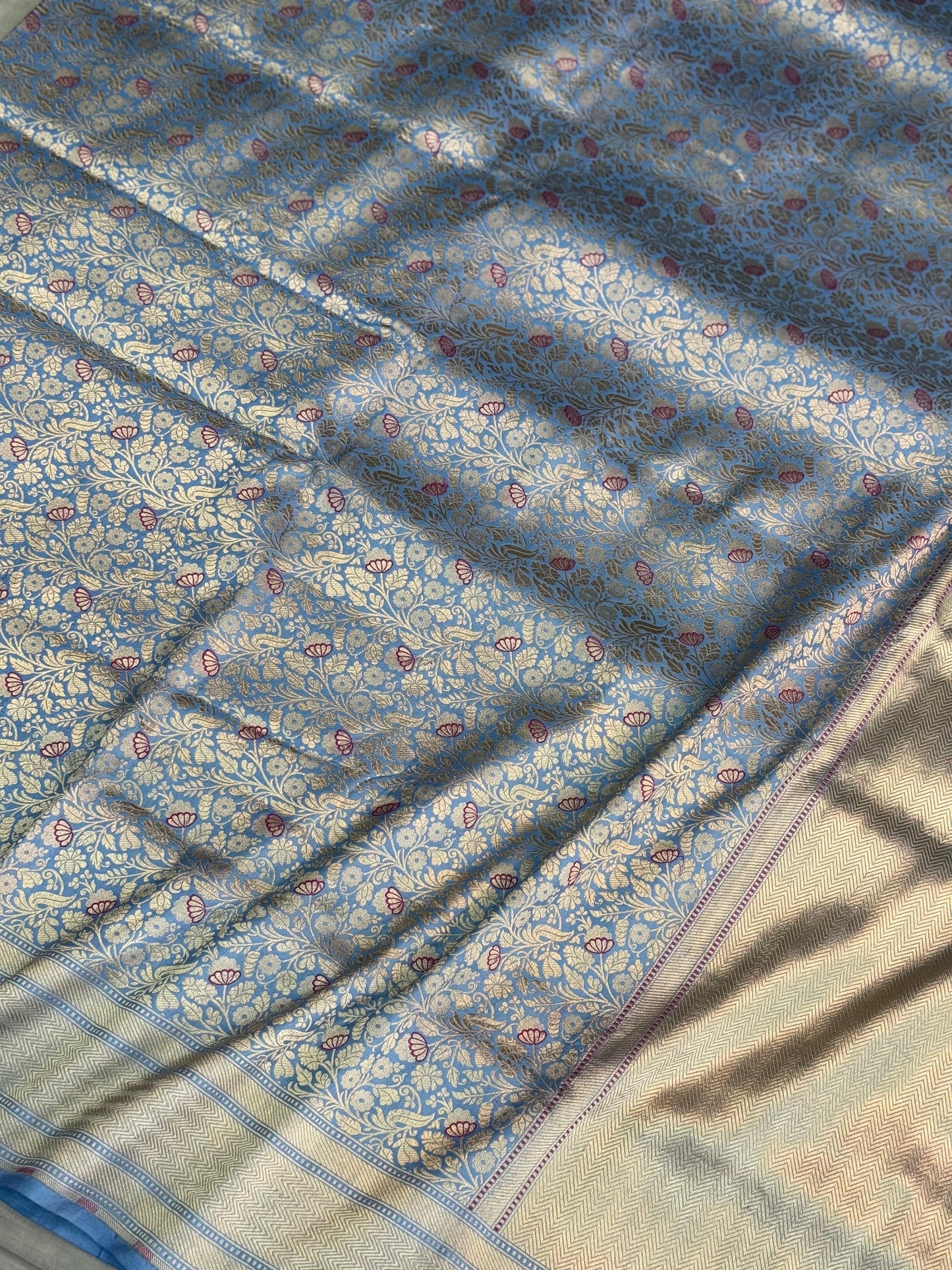 Pure Katan Silk Brocade Meenakari Saree Powder Blue (Brocade Meenakshi)