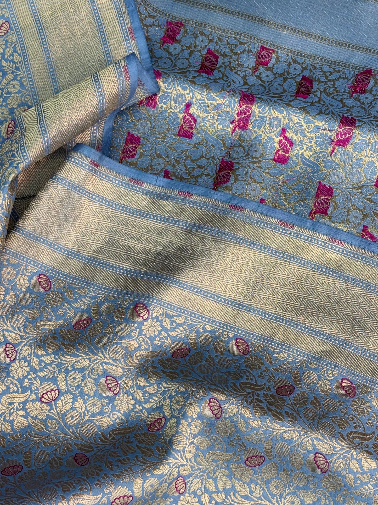 Pure Katan Silk Brocade Meenakari Saree Powder Blue (Brocade Meenakshi)