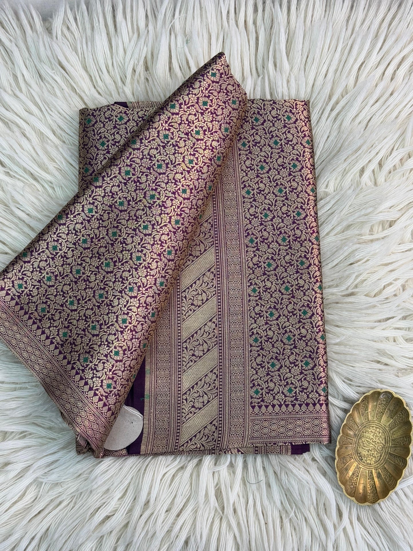 Pure Katan Silk Brocade Meenakari Saree Deep Plum Purple (Brocade Meenakshi)