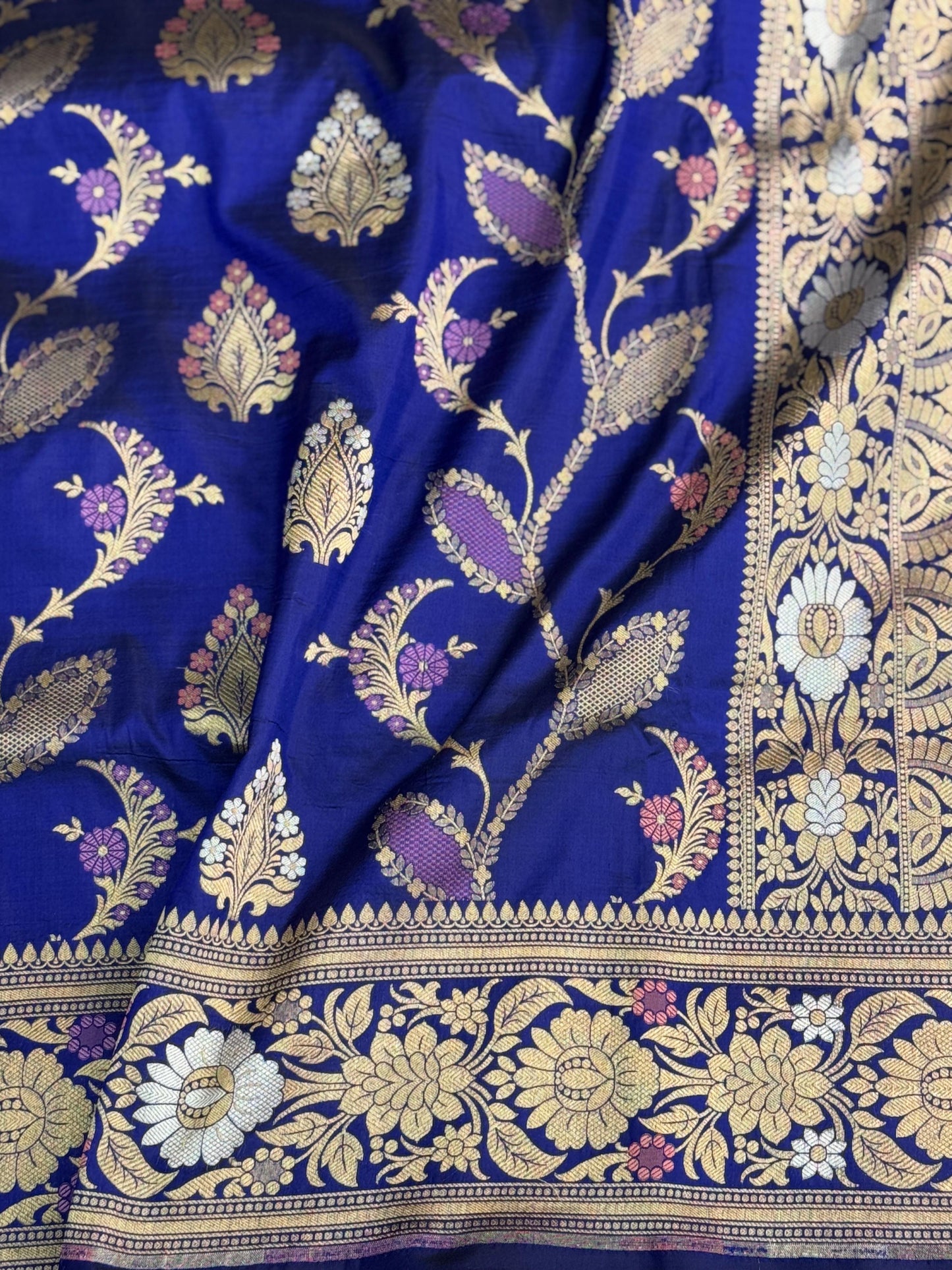 Pure Katan Silk Brocade Meenakari Saree Royal Blue (Brocade Meenakshi)