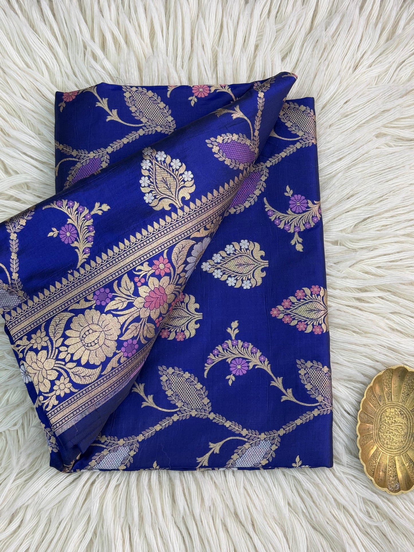 Pure Katan Silk Brocade Meenakari Saree Royal Blue (Brocade Meenakshi)