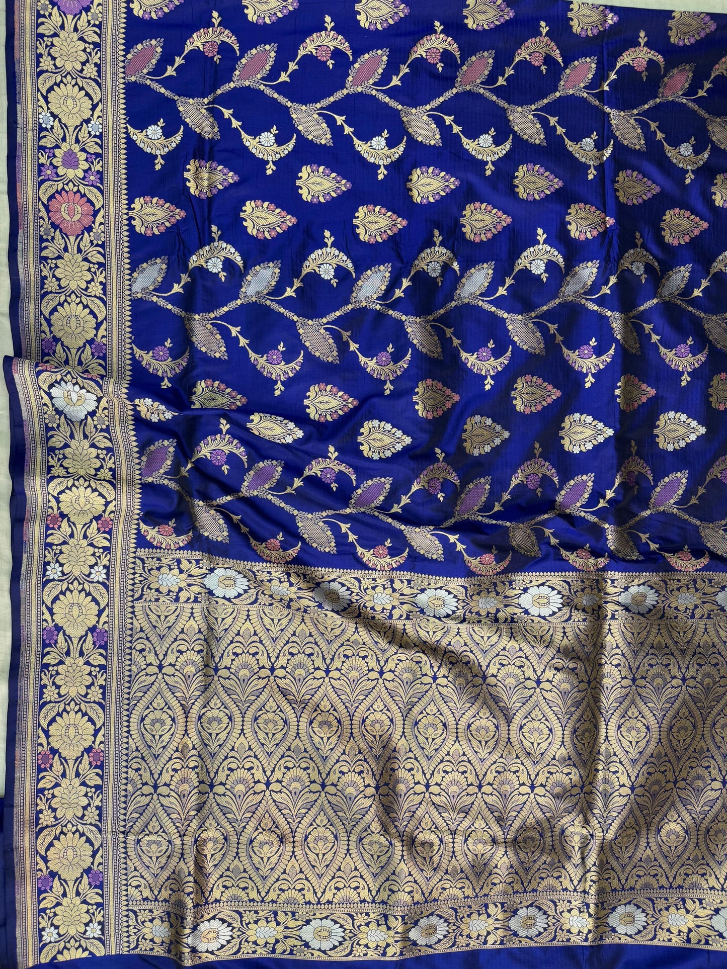 Pure Katan Silk Brocade Meenakari Saree Royal Blue (Brocade Meenakshi)