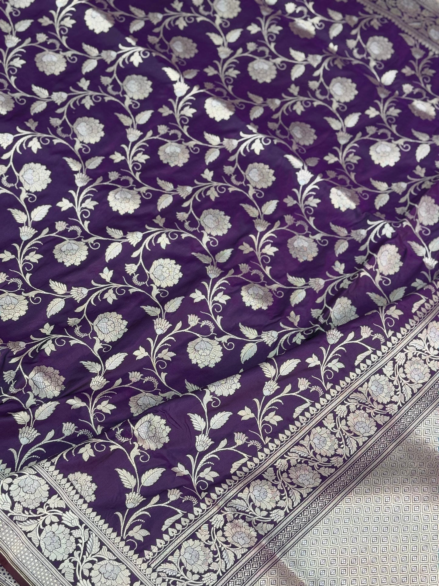 Pure Katan Jaal Zari Meena Saree Violet (Noor-e-Nazaaka)